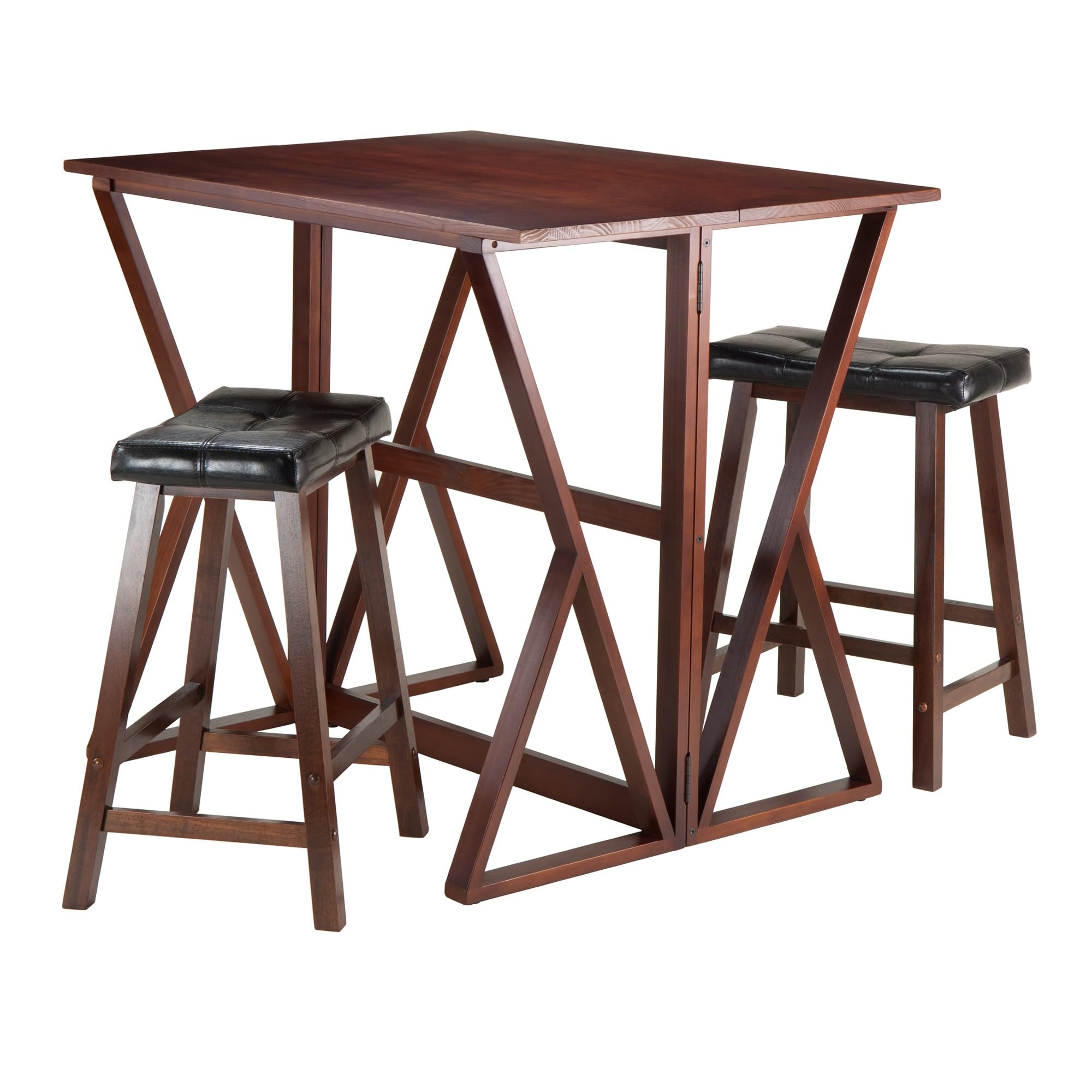 Casafoyer 3-Piece Harrington Drop Leaf High Table with 2 Cushion Saddle Seat Stools, 24-Inch, Brown