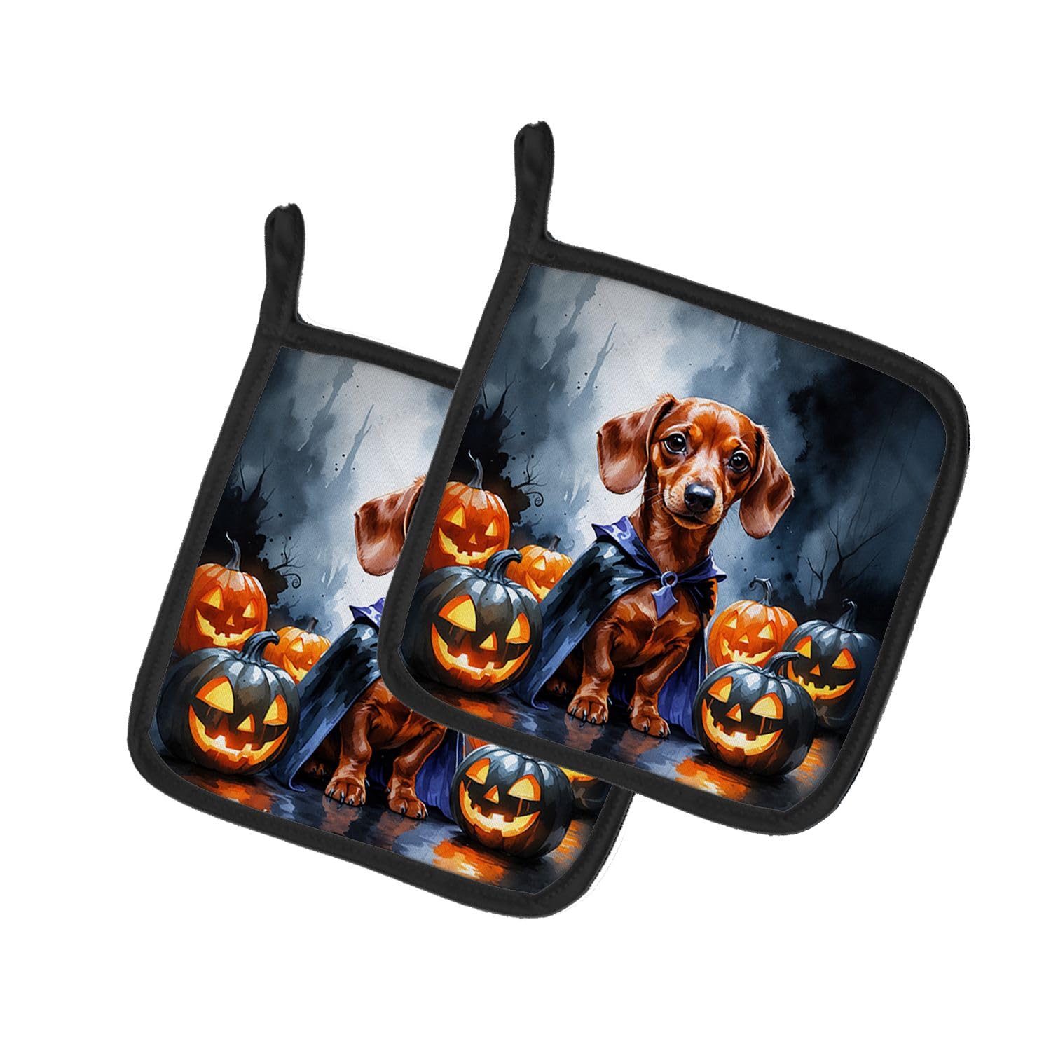 Carolines Treasures Red Dachshund Puppy Halloween Pair of Pot Holders Kitchen Heat Resistant Pot Holders Sets Oven Hot Pads for Cooking Baking BBQ, 7 1/2 x 7 1/2