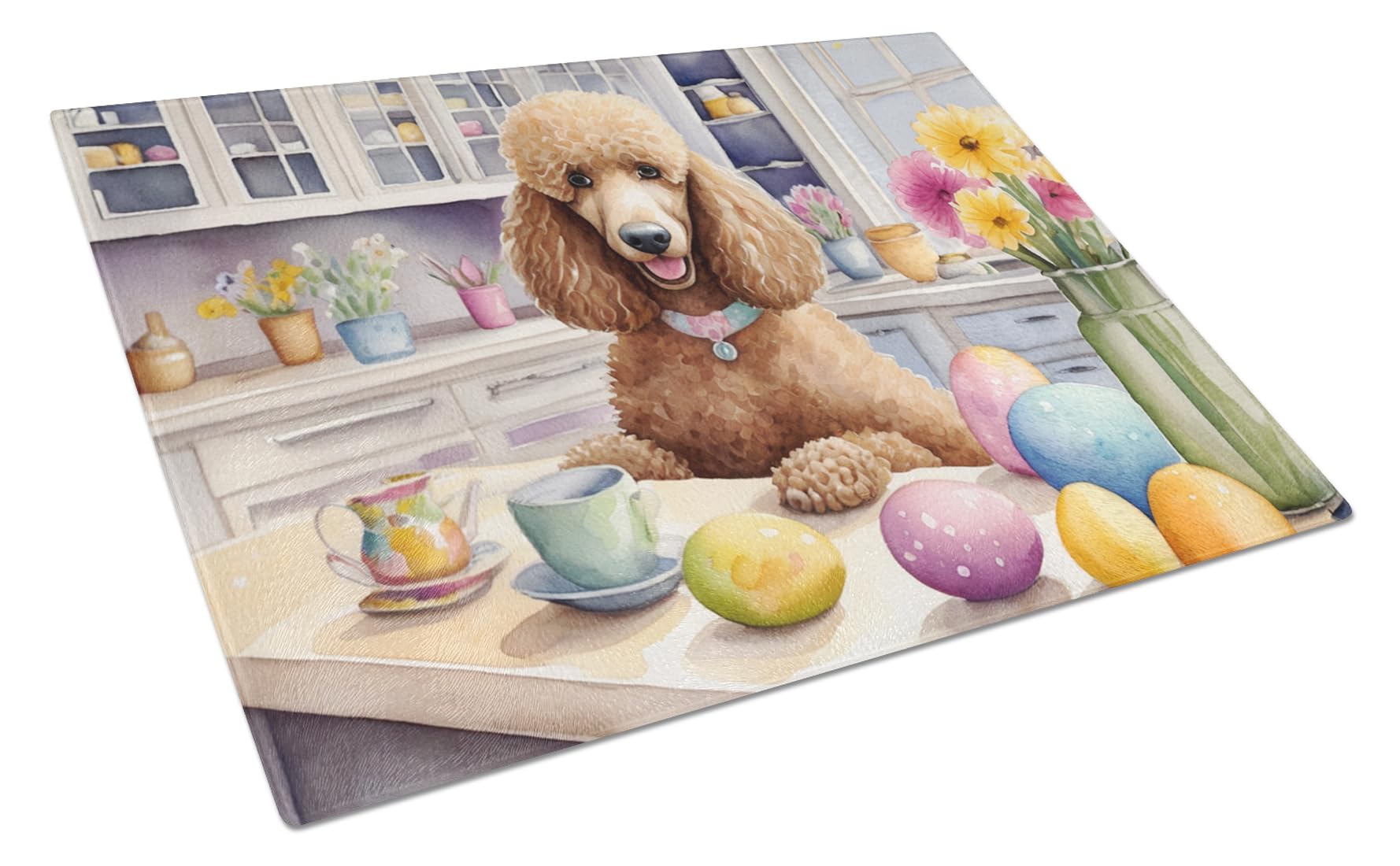 Carolines Treasures DAC6880LCB Decorating Easter Poodle Glass Cutting Board Decorative Tempered Glass Kitchen Cutting and Serving Board Large Size Chopping Board