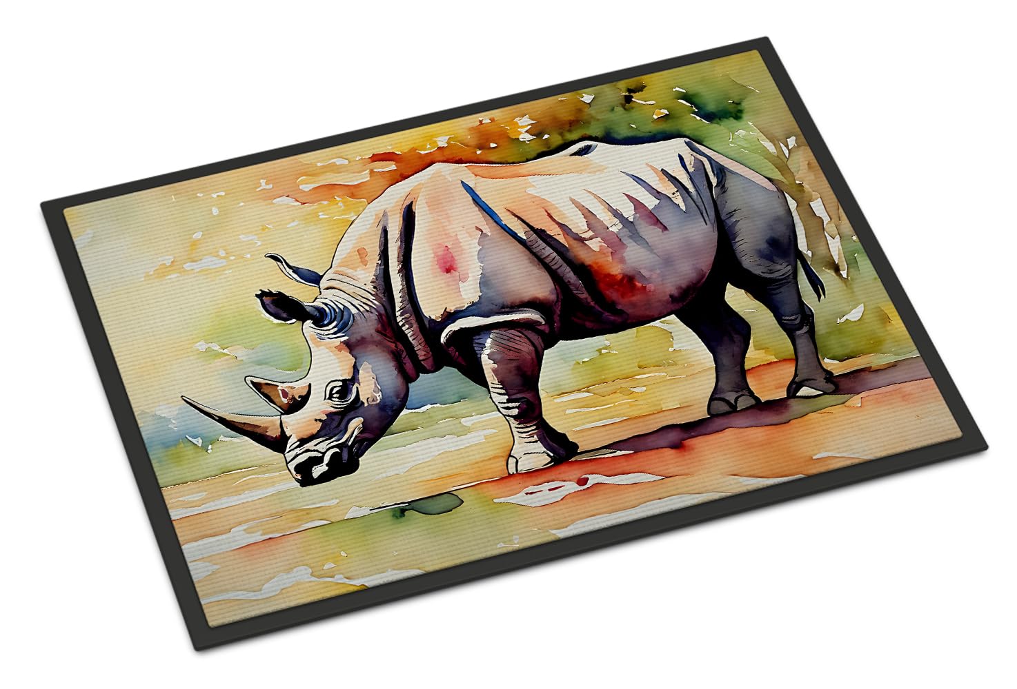 Carolines Treasures DAC2980JMAT Rhinoceros Doormat Front Door Mat Indoor Outdoor Rugs for Entryway, Non Slip Washable Low Pile, 24H X 36W