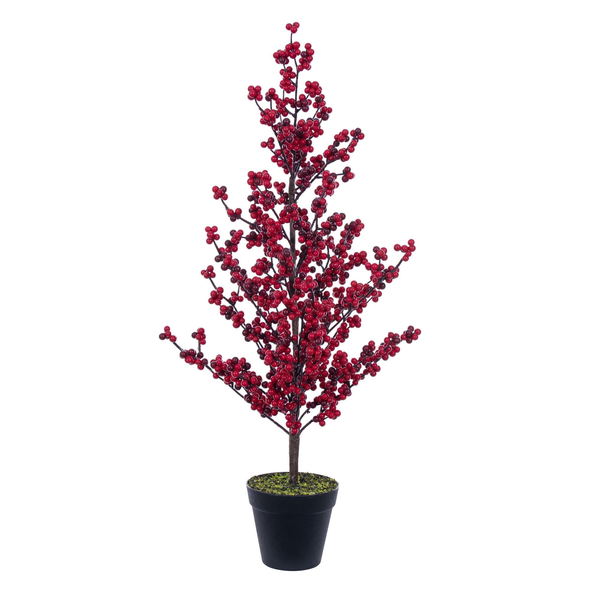 Casafoyer 28” Potted Red Berry Tree for Indoor/Outdoor Decor ( Pack of 2 )