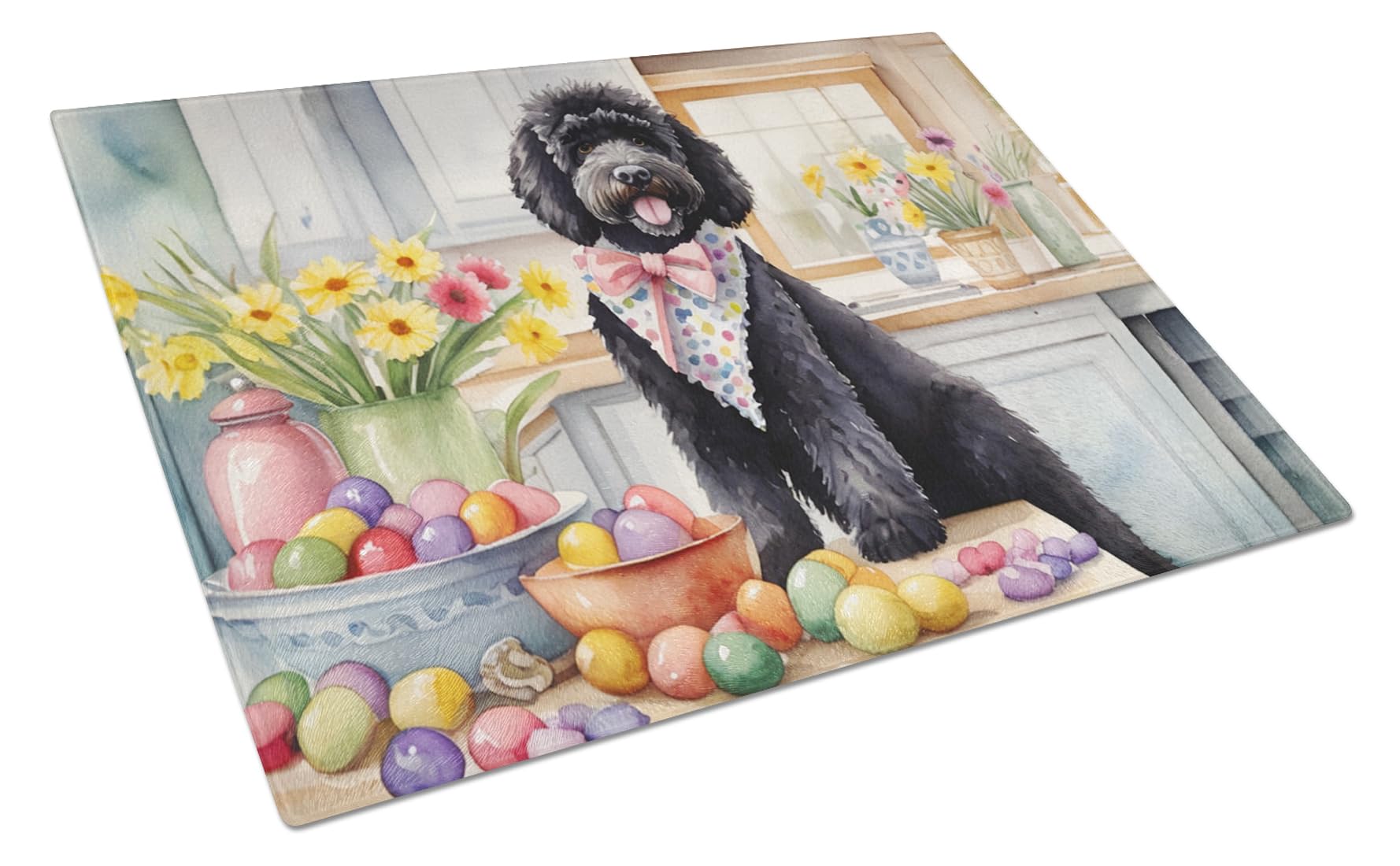 Carolines Treasures DAC6881LCB Decorating Easter Portuguese Water Dog Glass Cutting Board Decorative Tempered Glass Kitchen Cutting and Serving Board Large Size Chopping Board