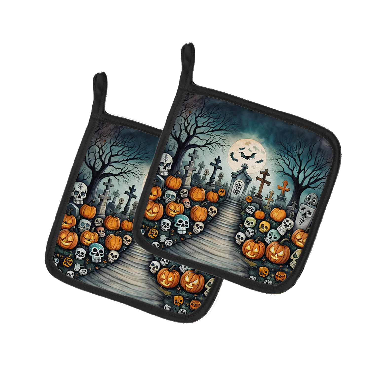Calaveras Sugar Skulls Spooky Halloween Pair of Pot Holders