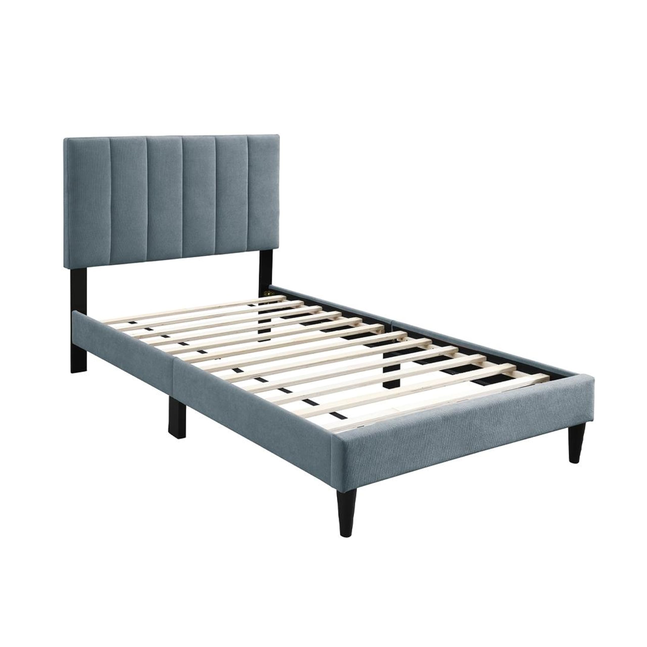 Lilian Twin Bed, Soft Channel Tufted Light Gray Linen Upholstery