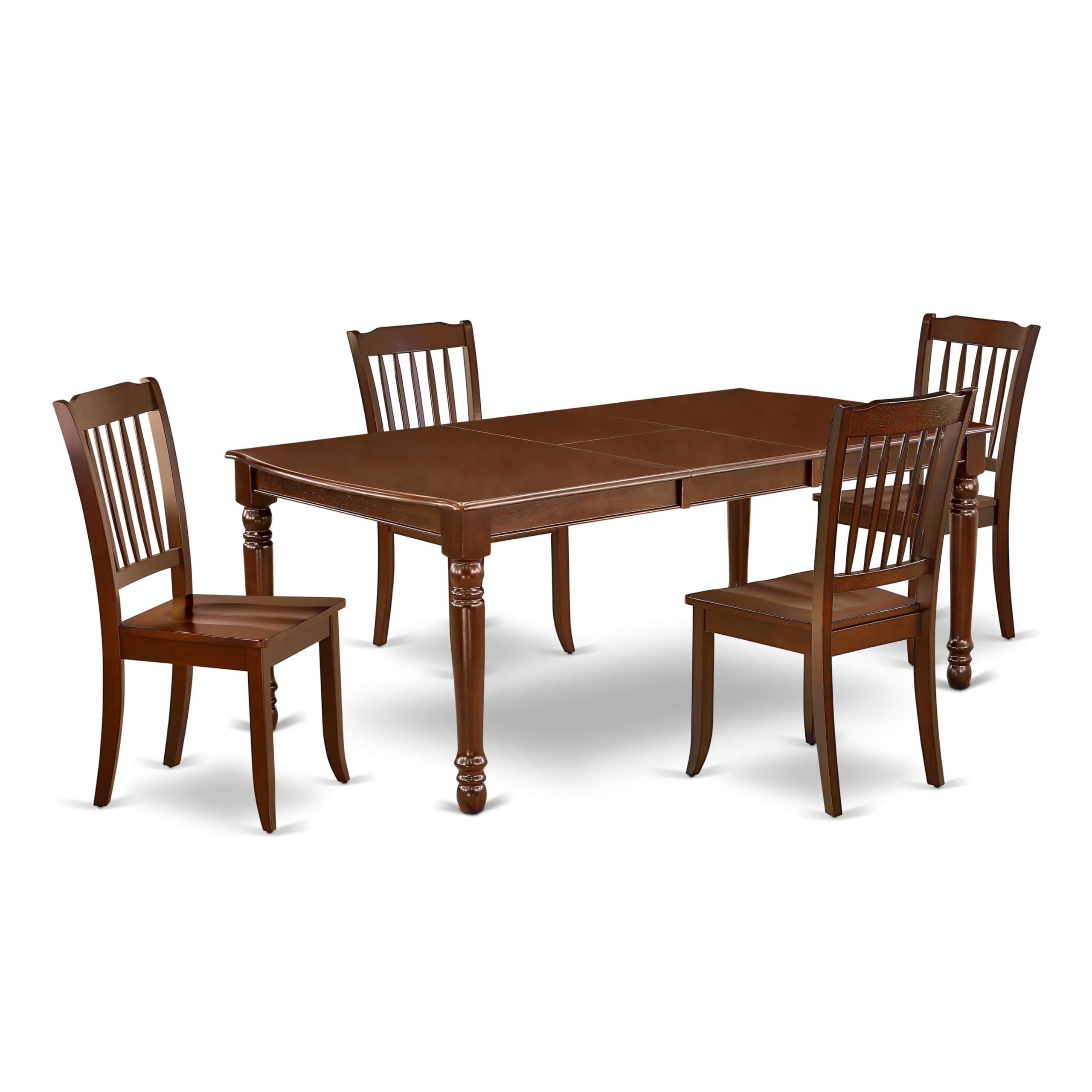 DODA5-MAH-W 5PC Rectangular 60/78 inch Table with 18 In Leaf and 4 vertical slatted Chairs