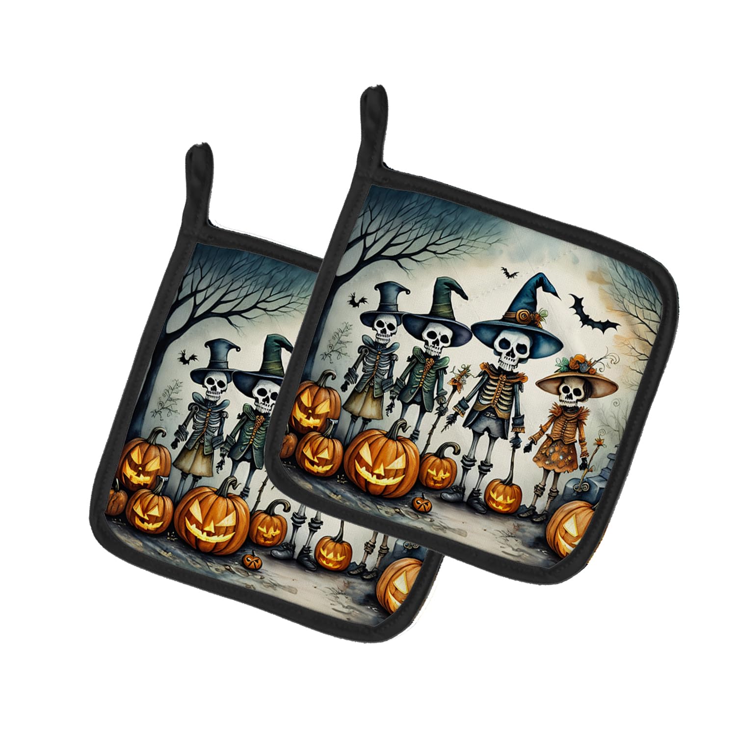 Calacas Skeletons Spooky Halloween Pair of Pot Holders