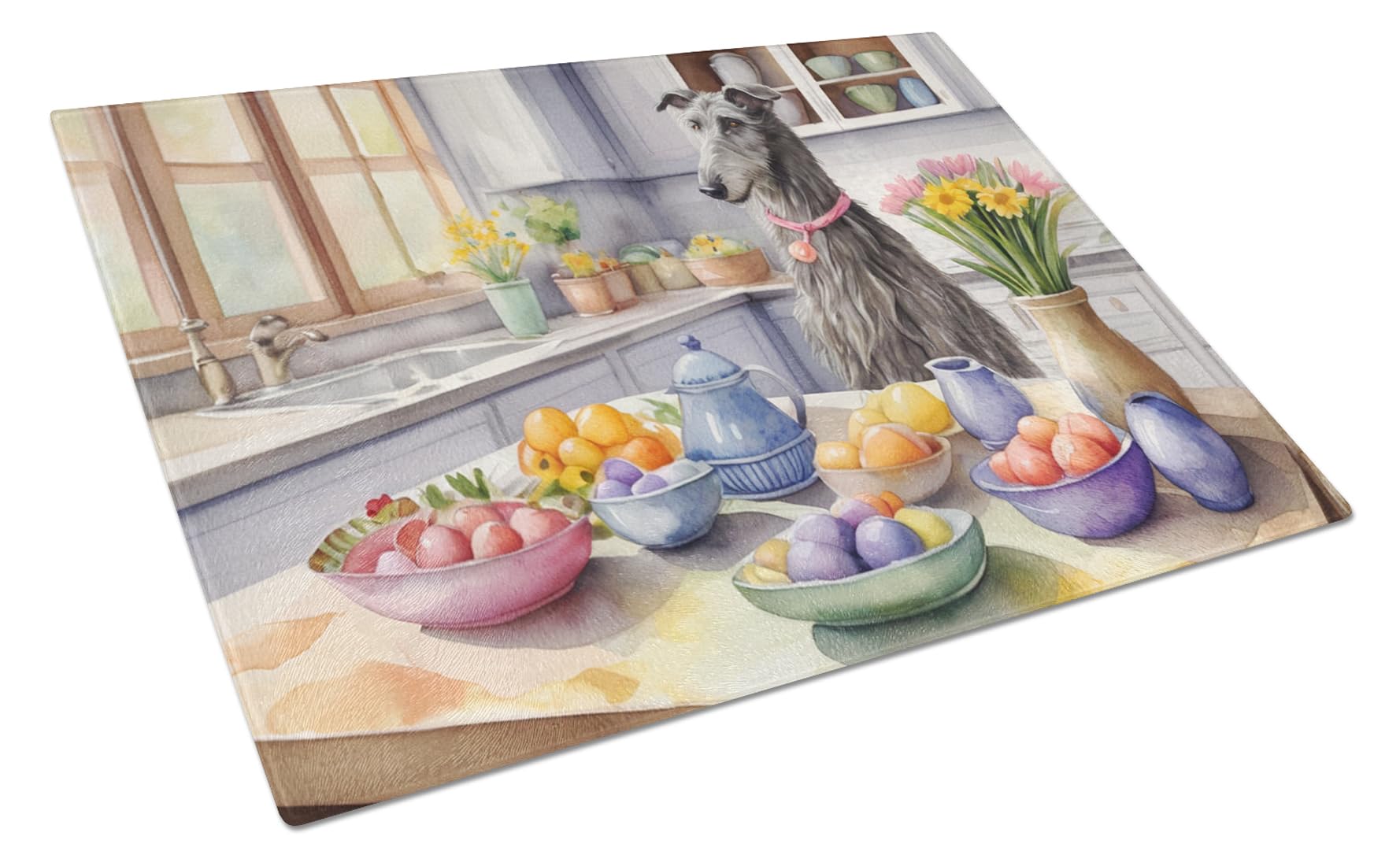 Carolines Treasures DAC6894LCB Decorating Easter Scottish Deerhound Glass Cutting Board Decorative Tempered Glass Kitchen Cutting and Serving Board Large Size Chopping Board