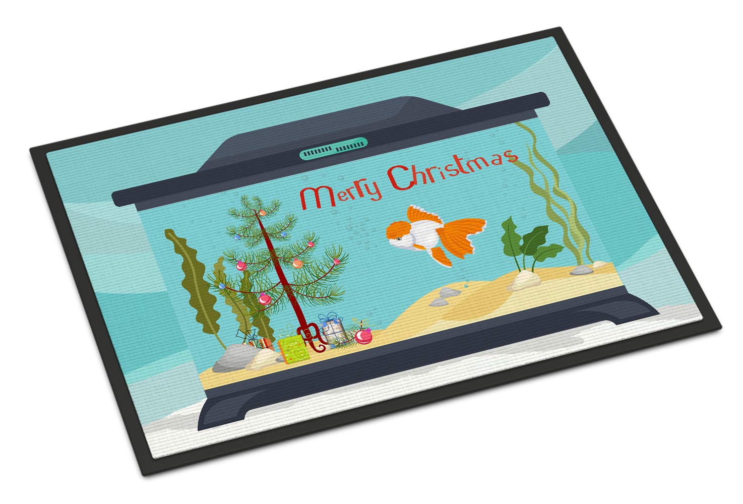 Carolines Treasures CK4514MAT Oranda Red Cap Goldfish Merry Christmas Doormat 18x27 Front Door Mat Indoor Outdoor Rugs for Entryway, Non Slip Washable Low Pile, 18H X 27W