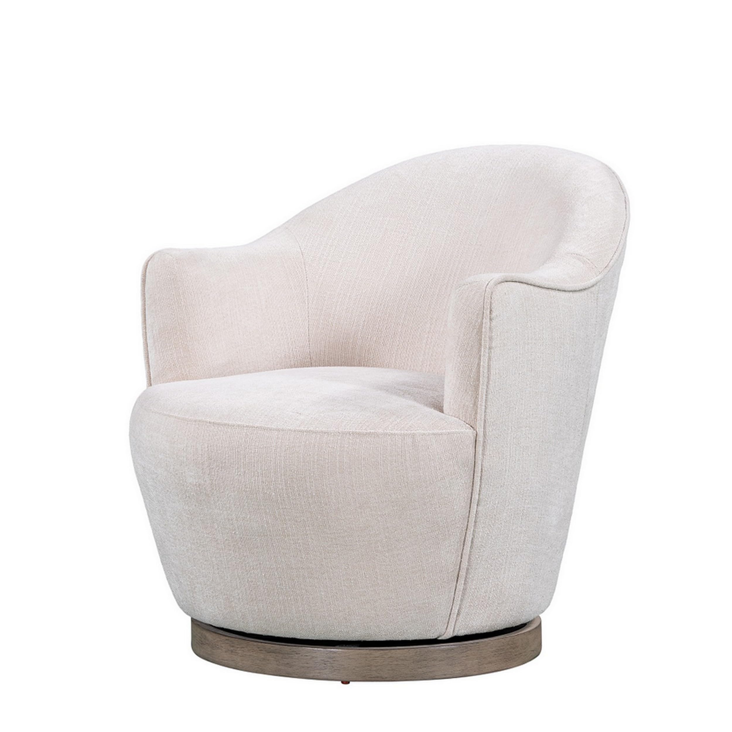 Sofi 32 Inch Plush Swivel Chair, Cushioned Seating, Cream White Upholstery
