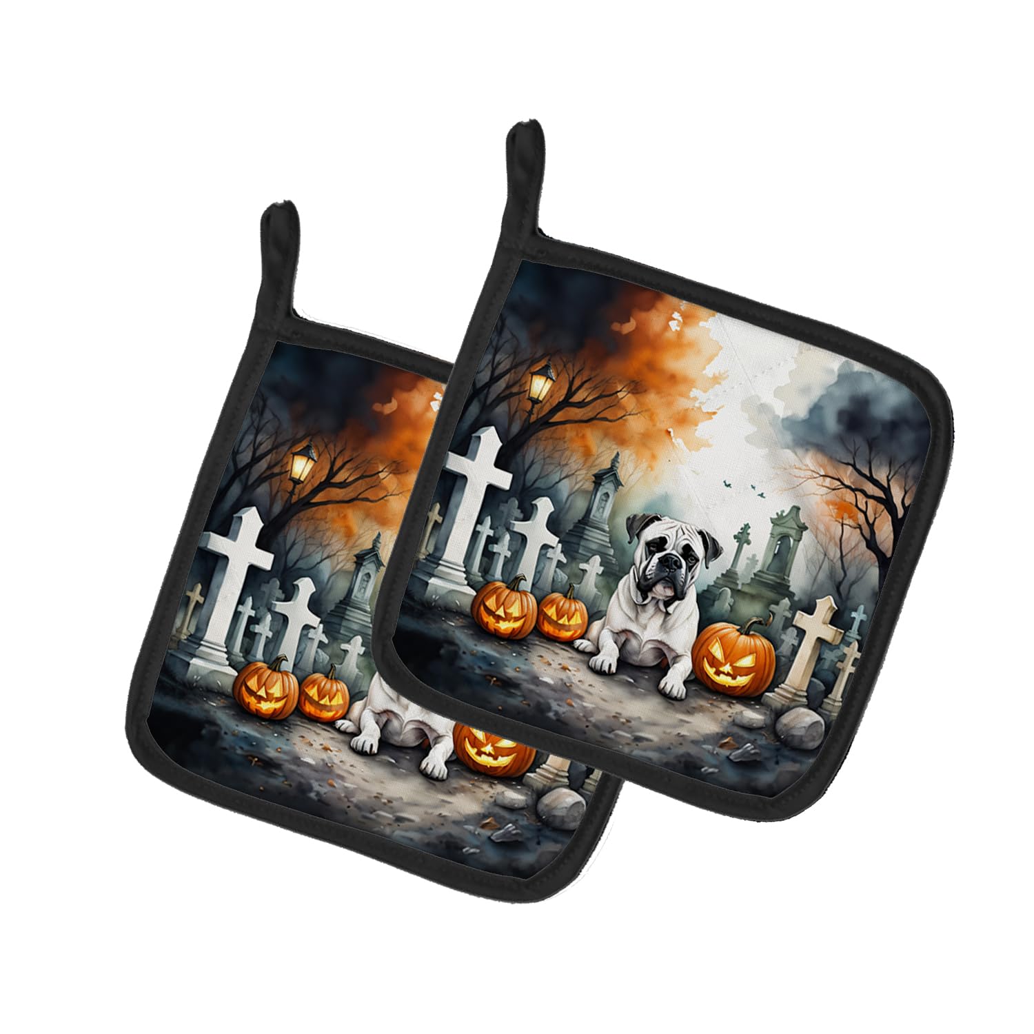 Boxer Spooky Halloween Pair of Pot Holders