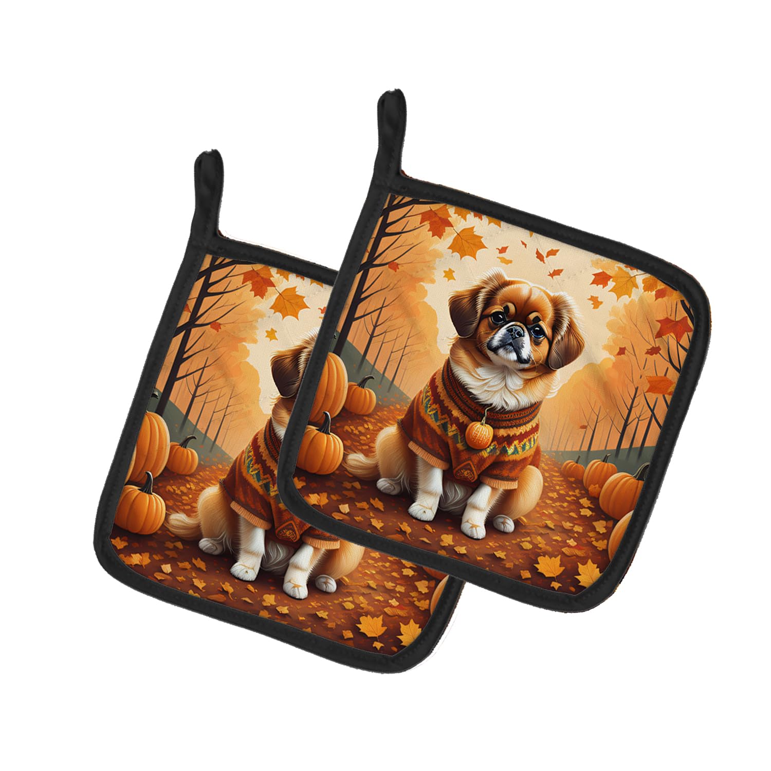Tibetan Spaniel Fall Pair of Pot Holders