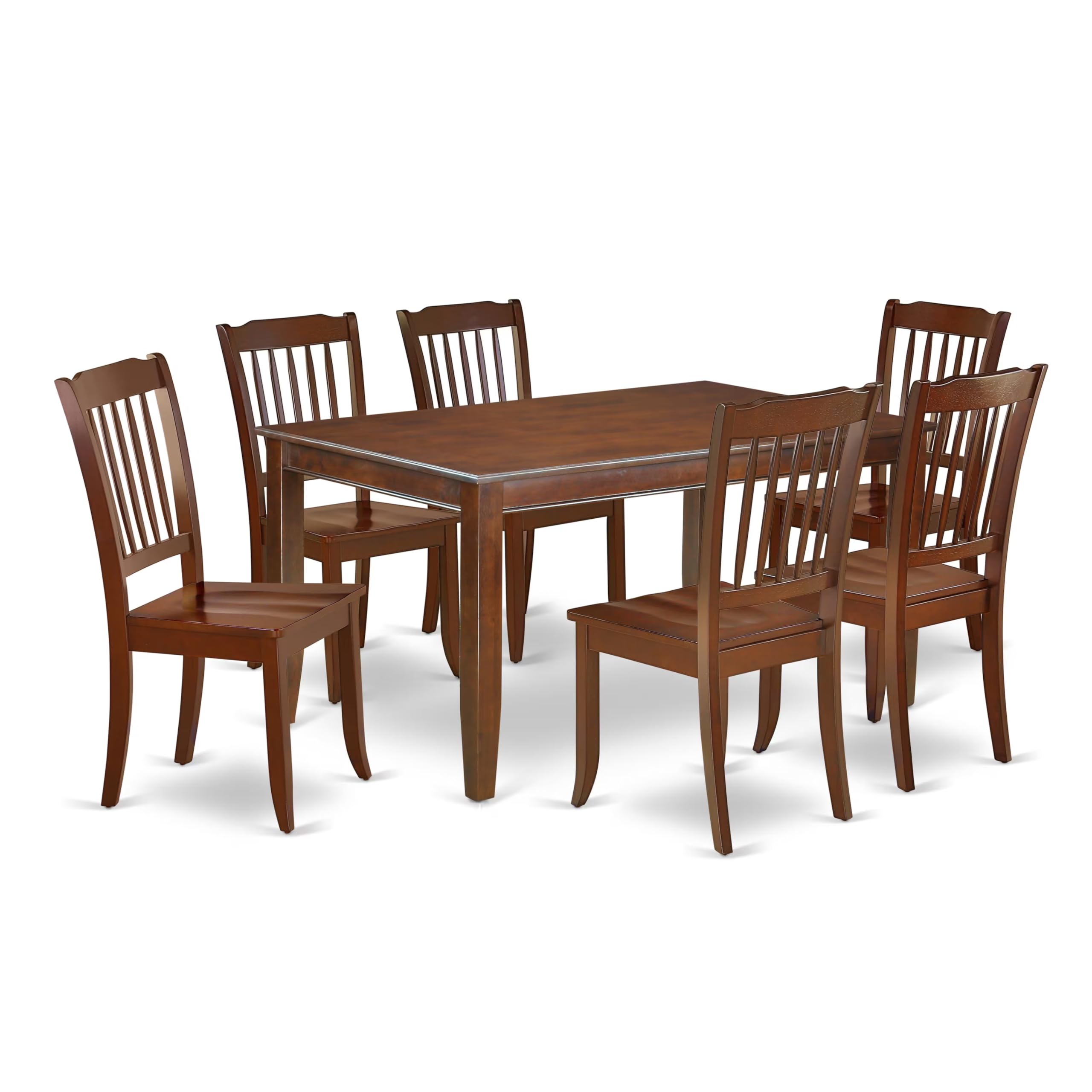 DUDA7-MAH-W 7PC Rectangular 60 inch Table and 6 vertical slatted Chairs