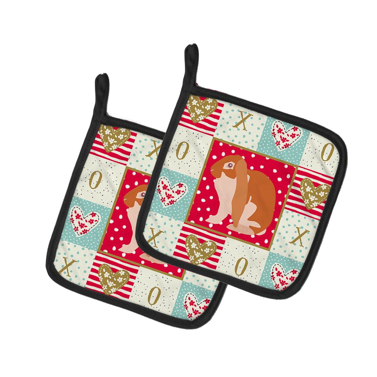 English Lop Rabbit Love Pair of Pot Holders