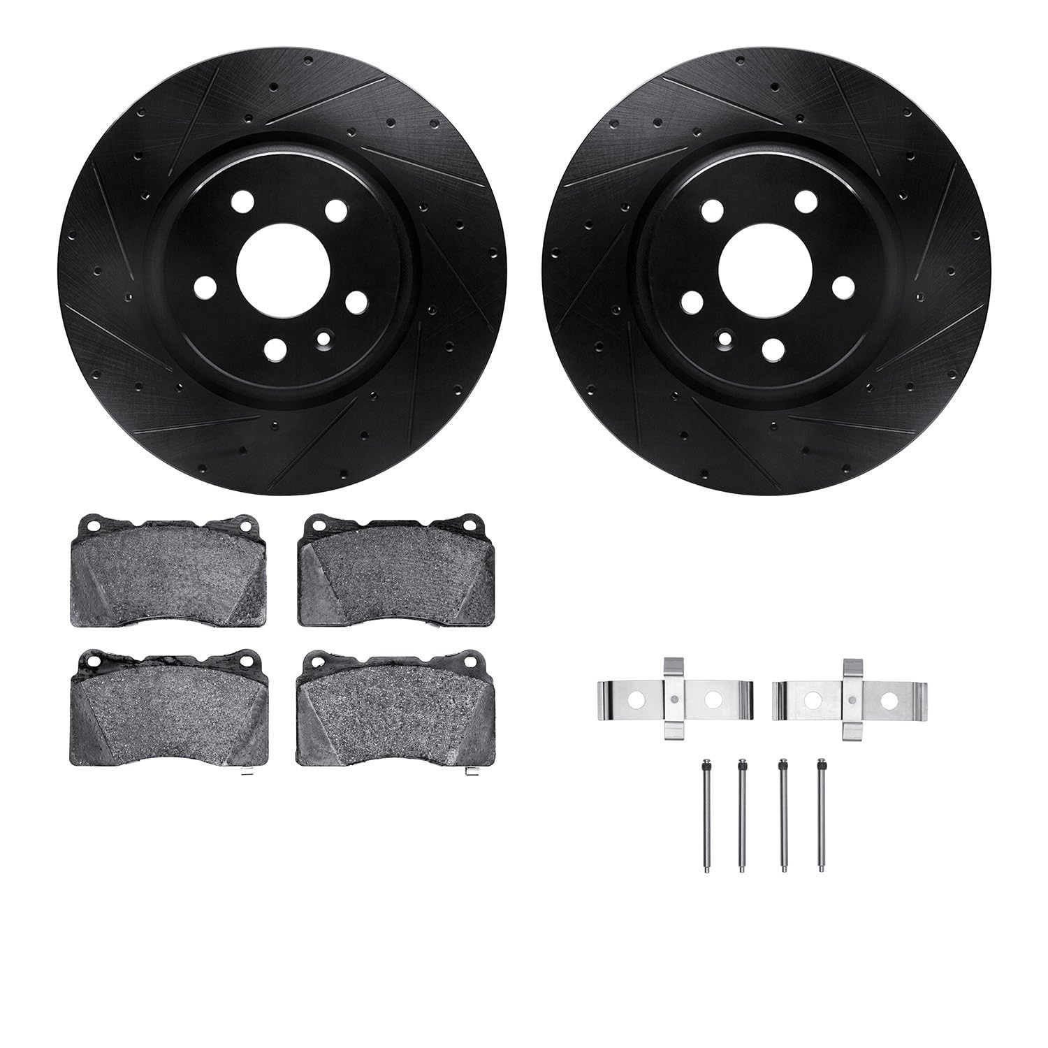 R1 Concepts Drilled and Slotted Black Disc Brake Rotor Set with Semi-Met Pads and Hardware WHYH1-26001