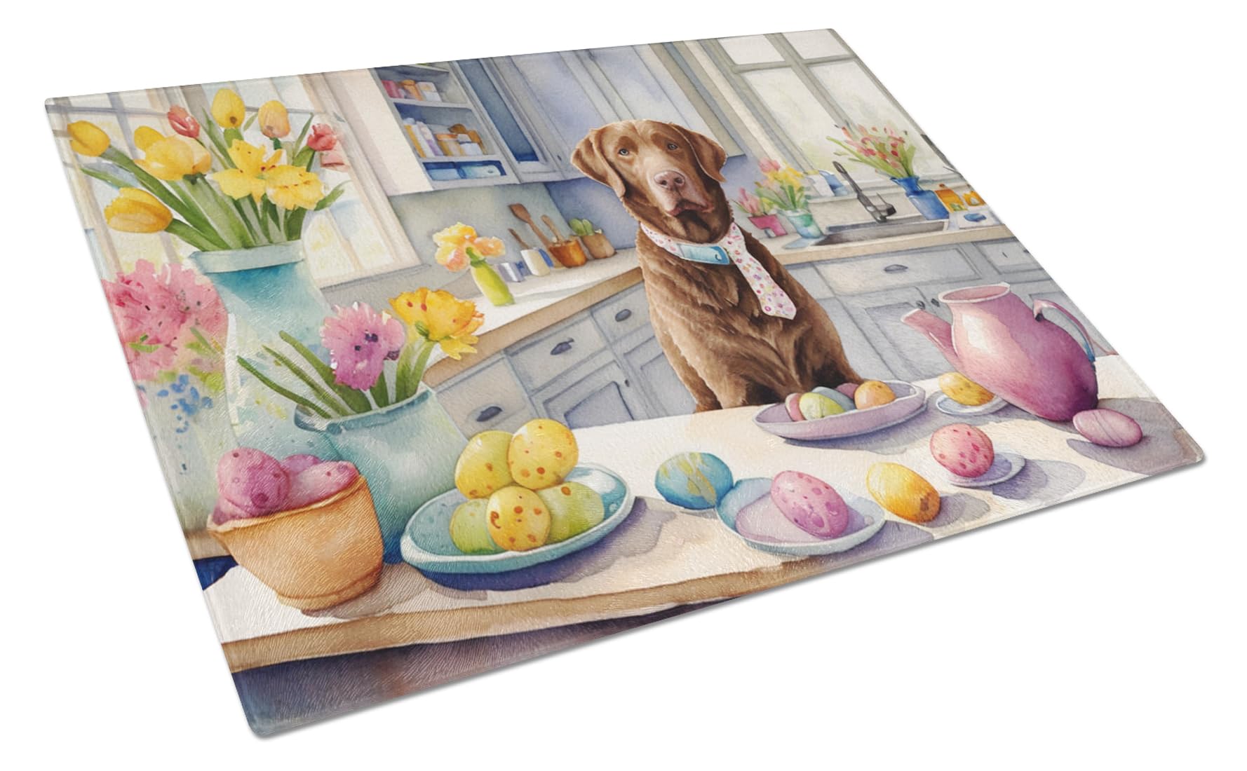 Carolines Treasures DAC6786LCB Decorating Easter Chesapeake Bay Retriever Glass Cutting Board Decorative Tempered Glass Kitchen Cutting and Serving Board Large Size Chopping Board