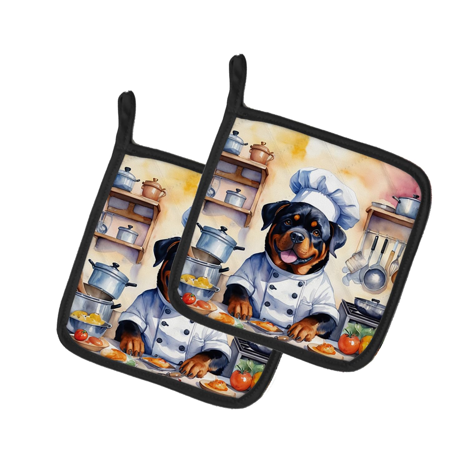 Rottweiler The Chef Pair of Pot Holders