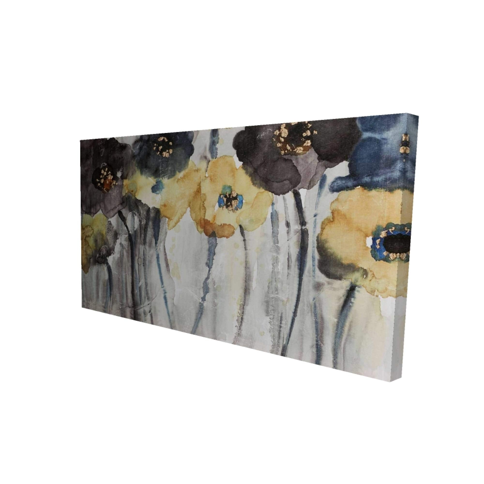 GRAY BLUE AND YELLOW FLOWERS - Print on canvas by Begin Edition