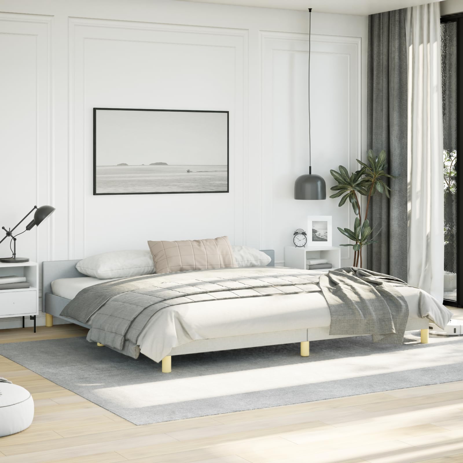 vidaXL Bed Frame with Headboard Light Gray 76x79.9??King Fabric