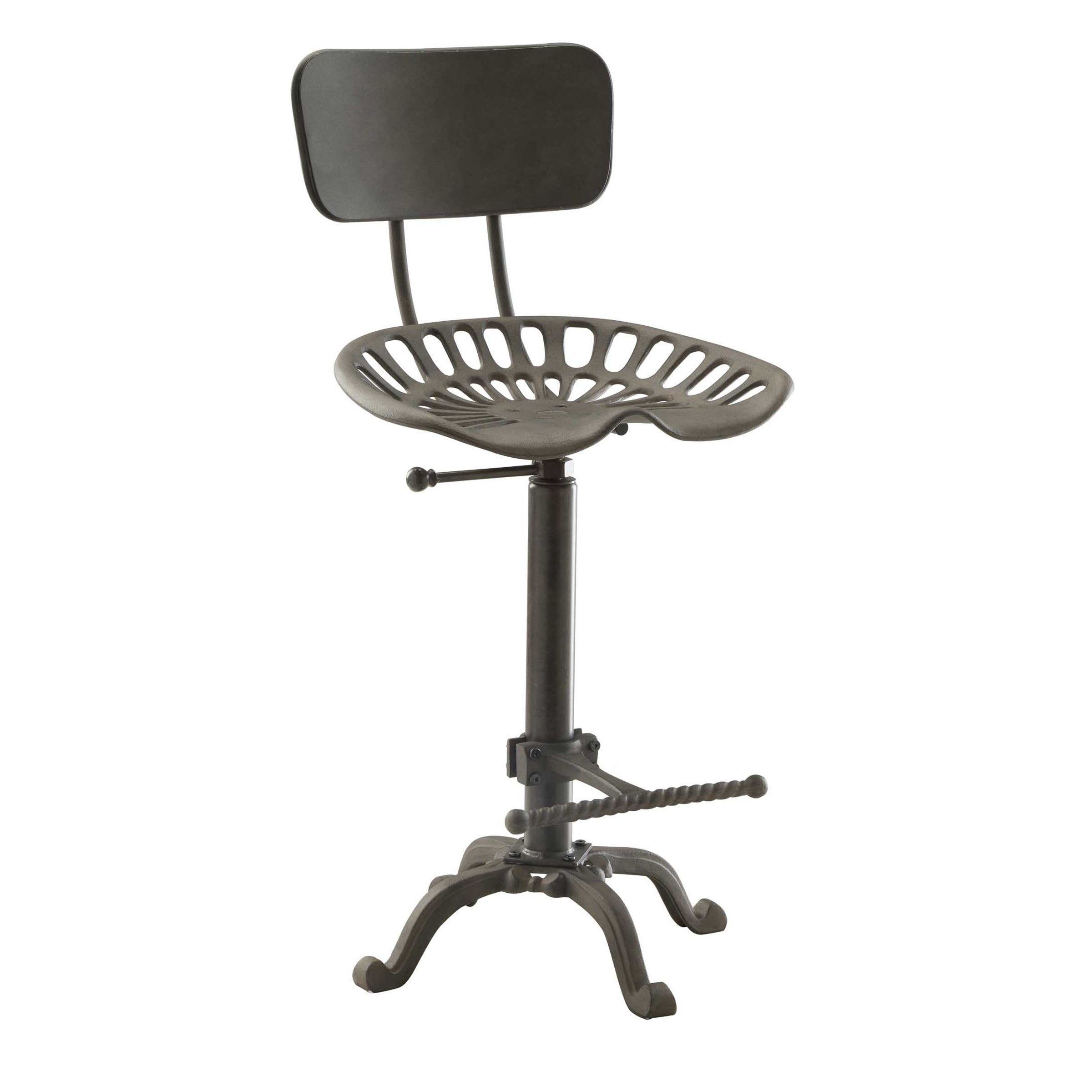 Carolina Living August Farmhouse Iron Tractor Seat Barstool For Kitchen, Bar, Counter Or High Top Dining Tables With Back And Fo