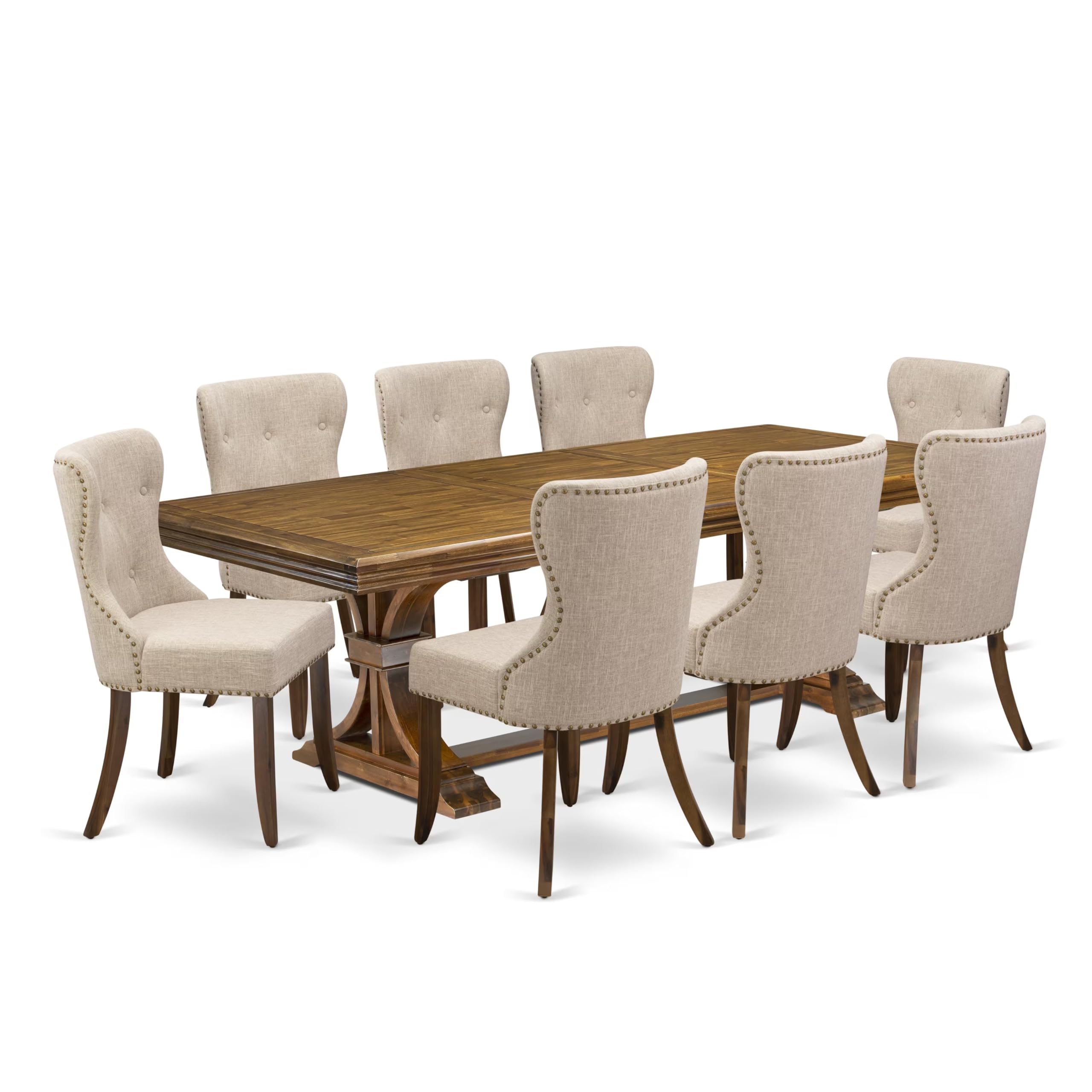 9 piece Dining Table Set of a Modern Kitchen Table and 8 Dining Chairs