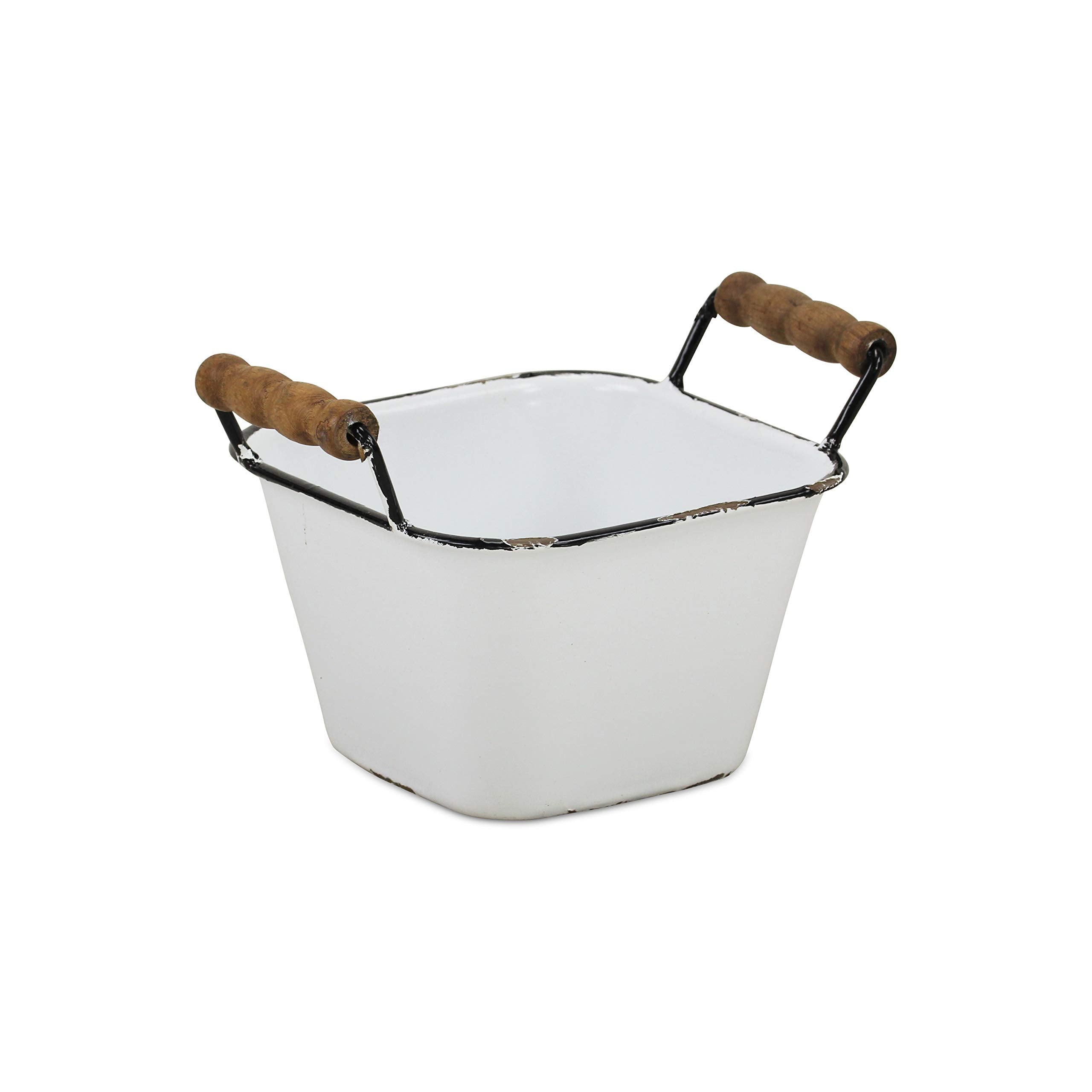 Beatrice Lacquered Style White Metal Bin - Black RIm