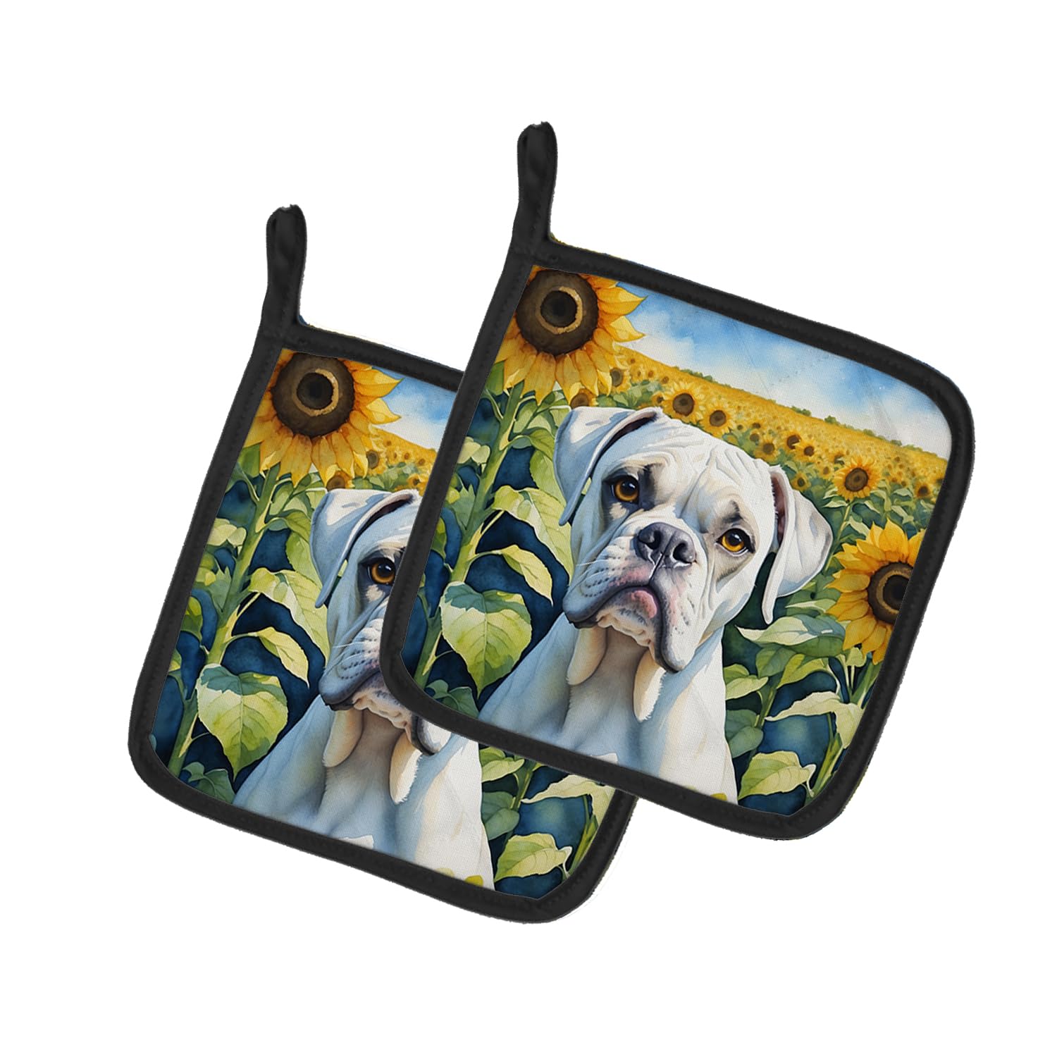 Boxer in Sunflowers Pair of Pot Holders