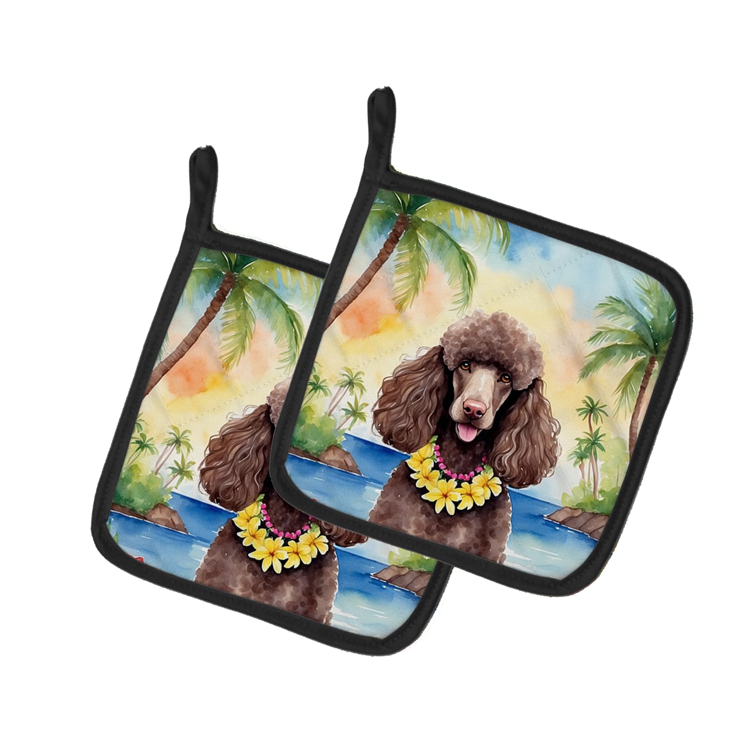 Chocolate Poodle Luau Pair of Pot Holders