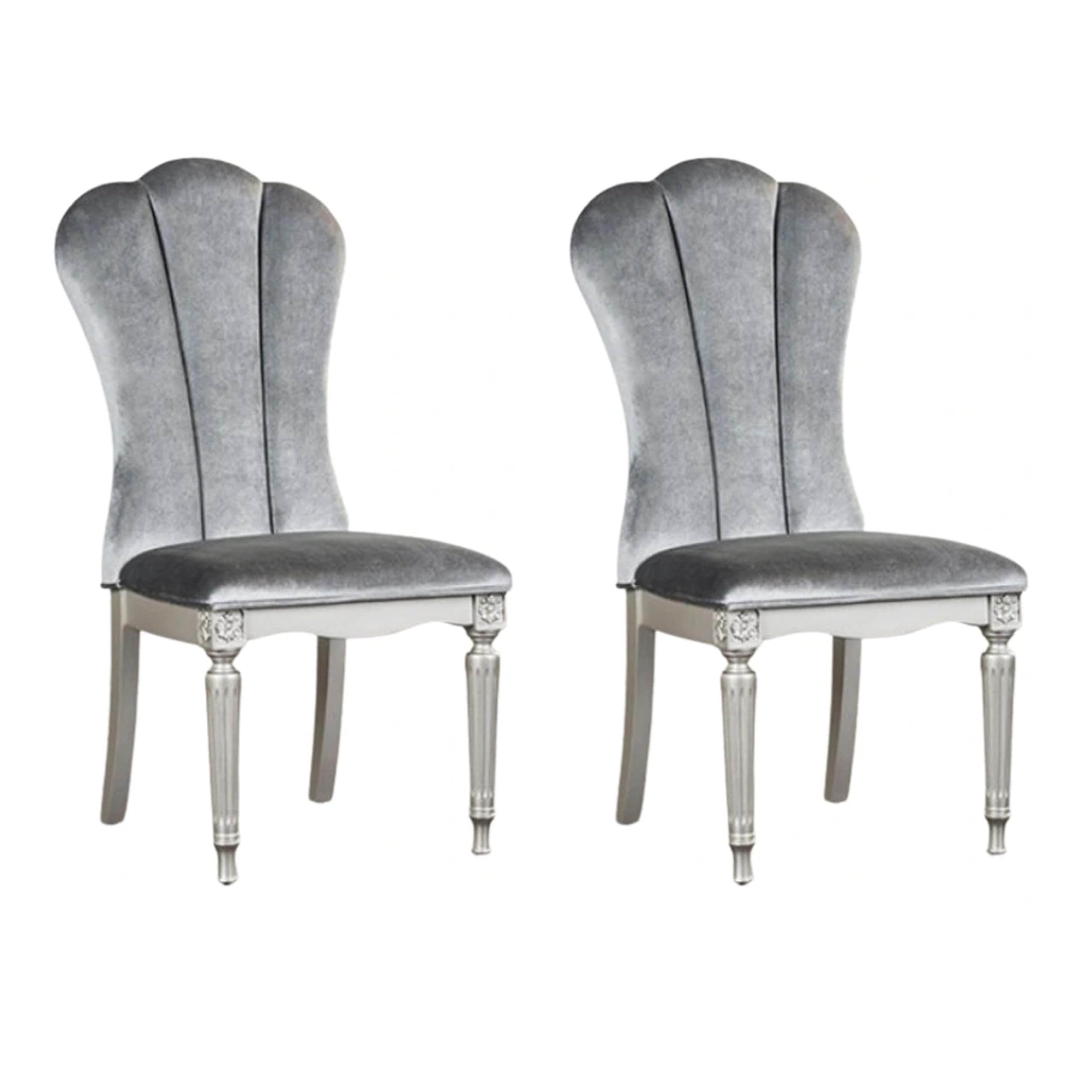 Hixe Side Dining Chair Set of 2, Silver Wood, Gray Fabric Cushioned Seats