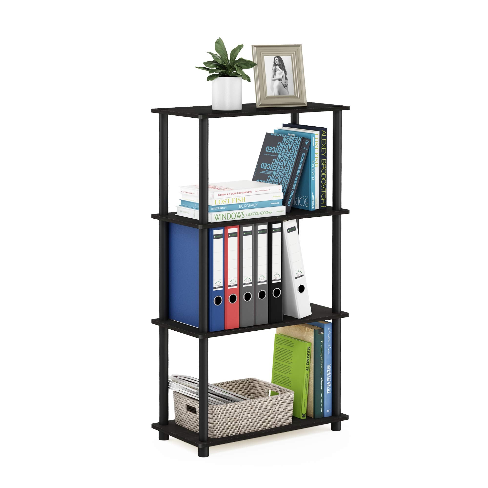 Furinno 99557EX/BK Turn-N-Tube 4-Tier Multipurpose Shelf Display Rack, Espresso/Black