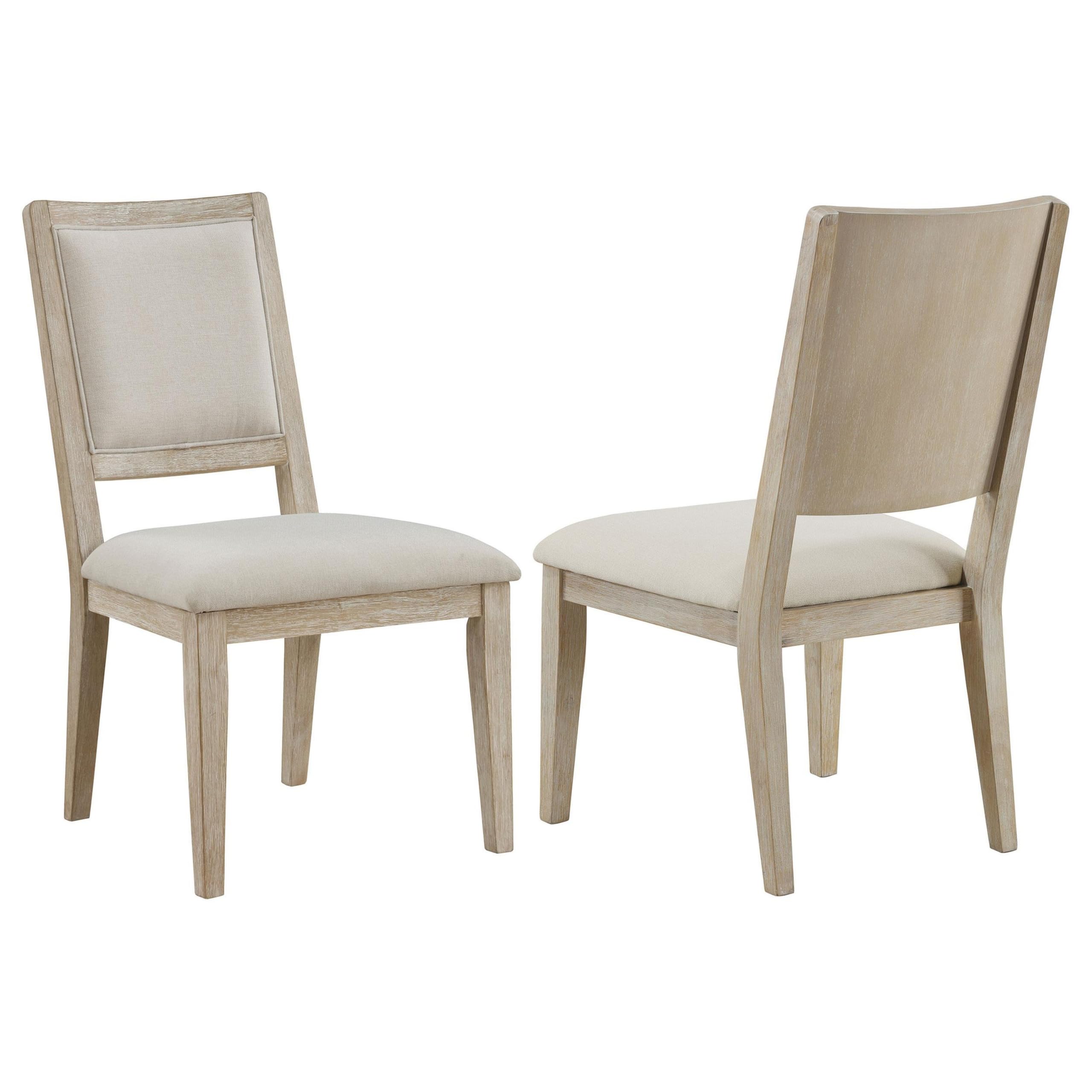 Eva Dining Side Chair Set of 2, Square Back, White Wood, Beige Fabric