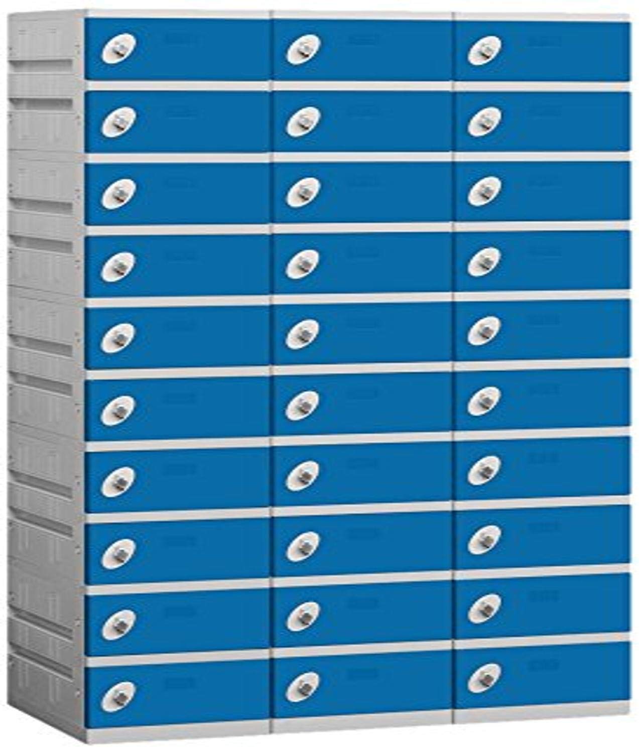 12 Wide Ten Tier Plastic Locker - 3 Wide - 6 Feet High - 18 Inches Deep - Blue - Assembled