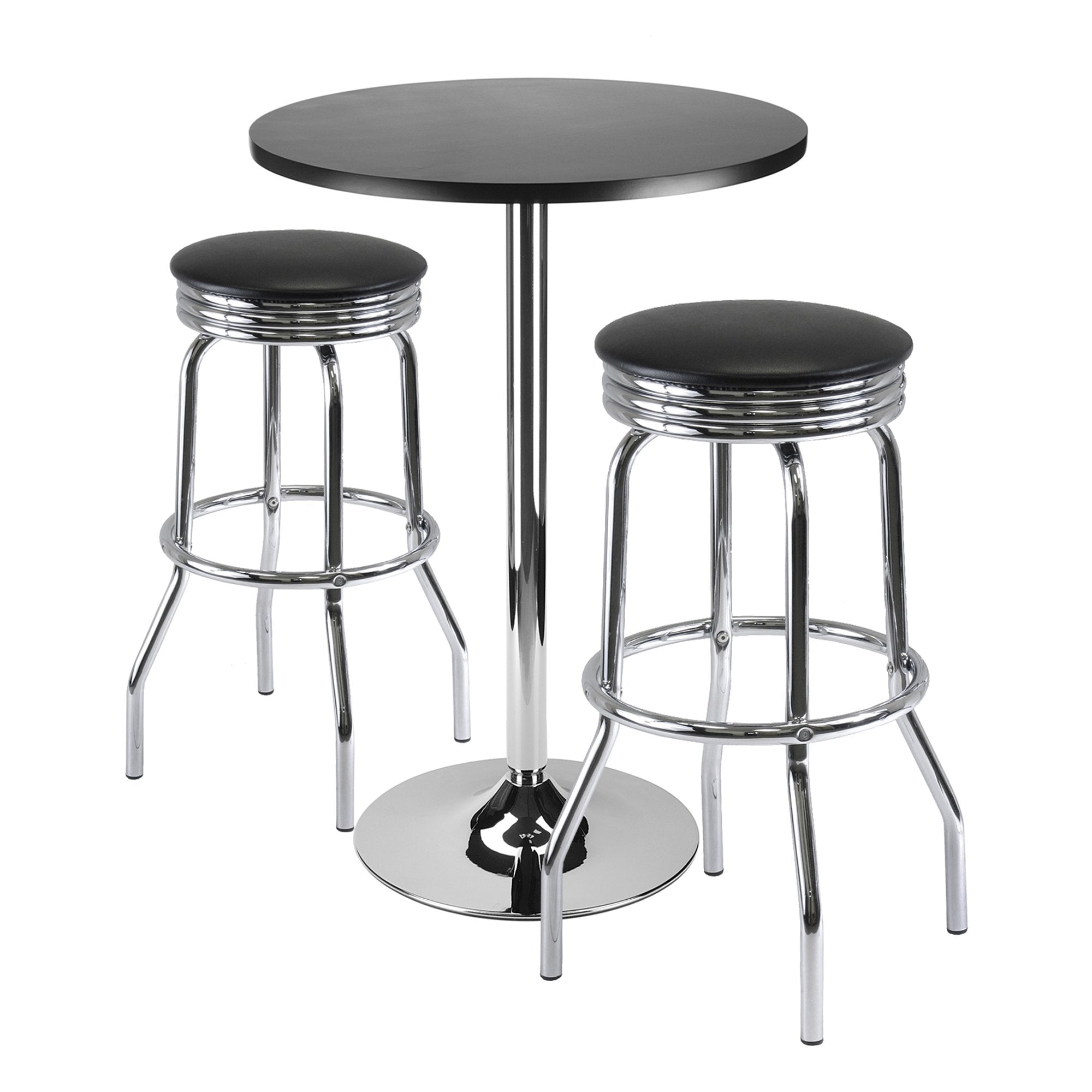 Summit 3-Pc Pub Table with Swivel Seat Bar Stools, Black and Chrome