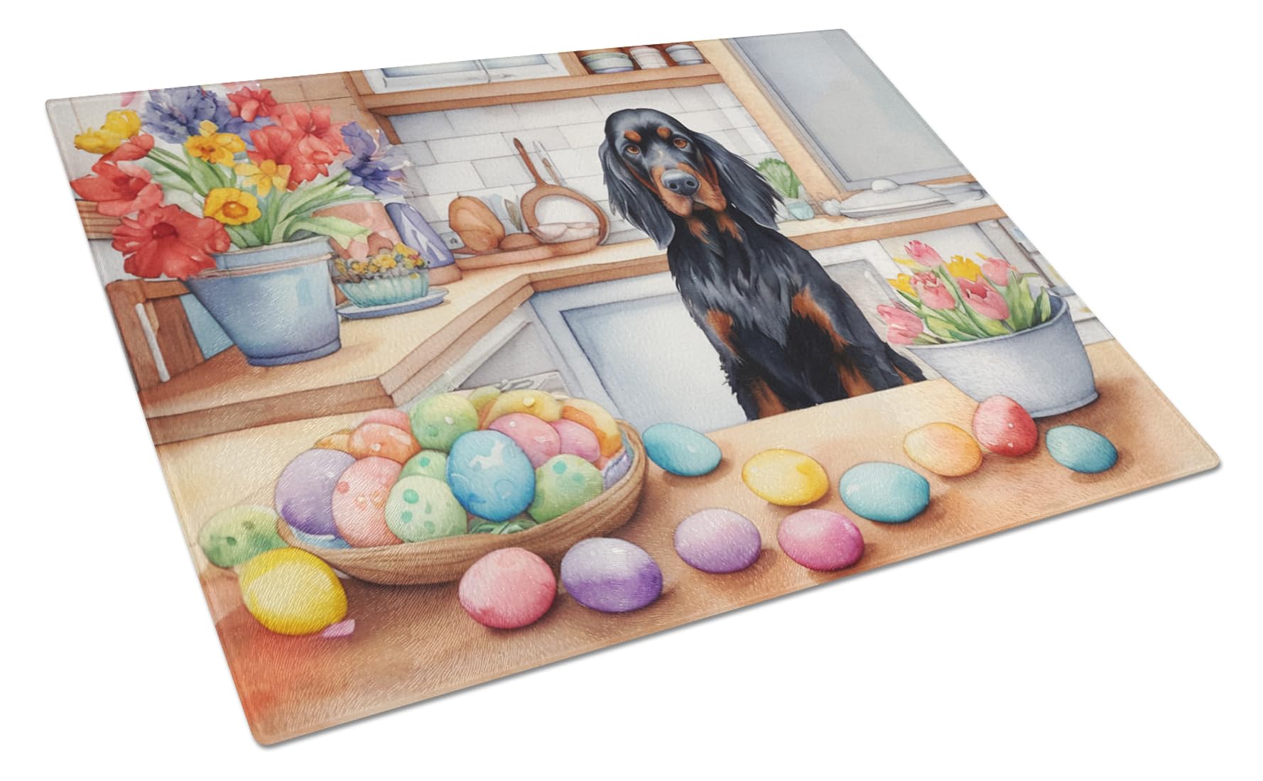 Carolines Treasures DAC6825LCB Decorating Easter Gordon Setter Glass Cutting Board Decorative Tempered Glass Kitchen Cutting and Serving Board Large Size Chopping Board