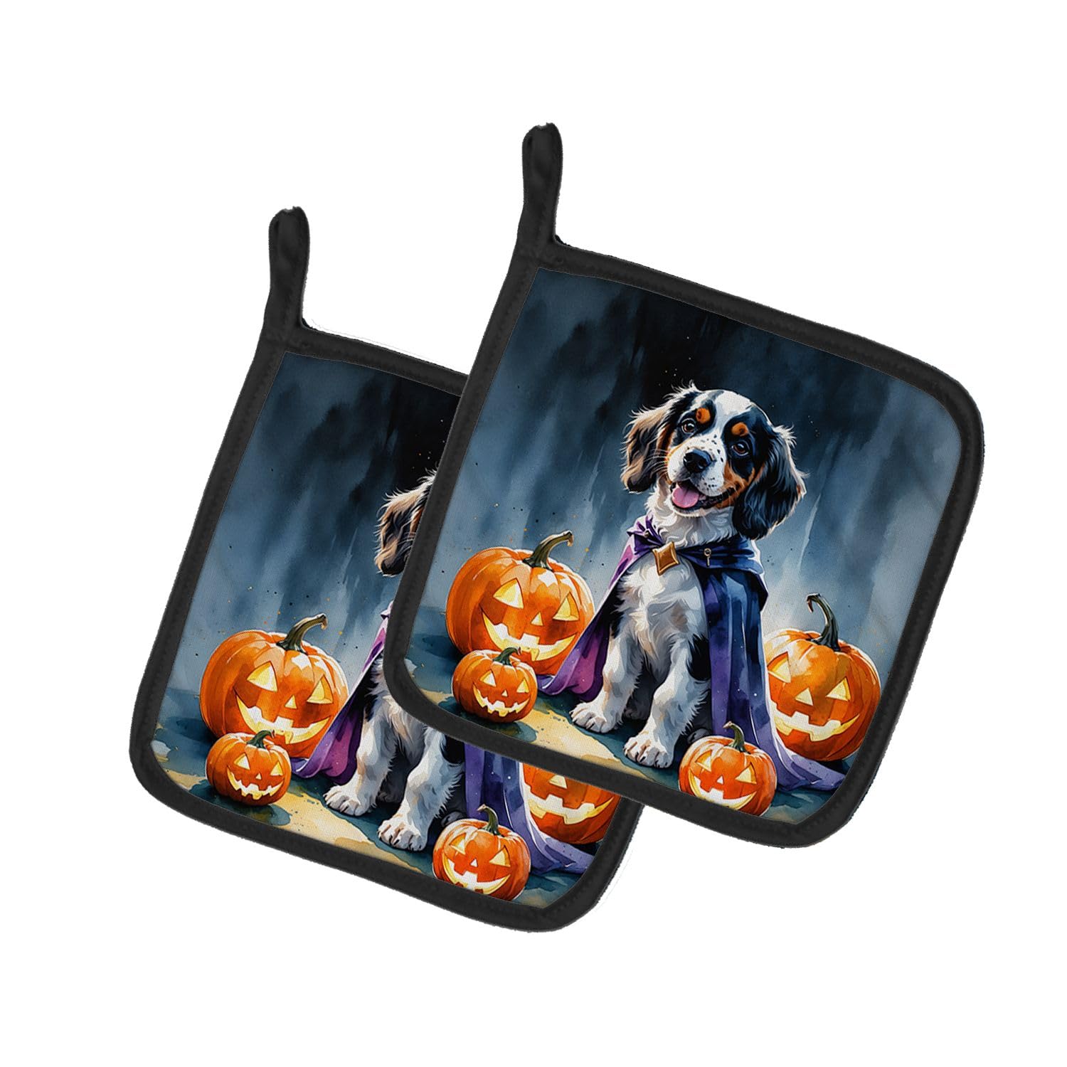 Carolines Treasures Welsh Springer Spaniel Puppy Halloween Pair of Pot Holders Kitchen Heat Resistant Pot Holders Sets Oven Hot Pads for Cooking Baking BBQ, 7 1/2 x 7 1/2