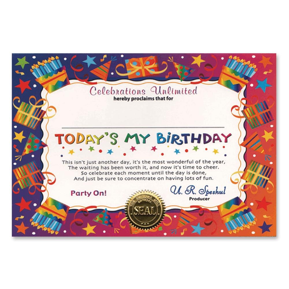 Todays My Birthday Certificate (Pack of 6)