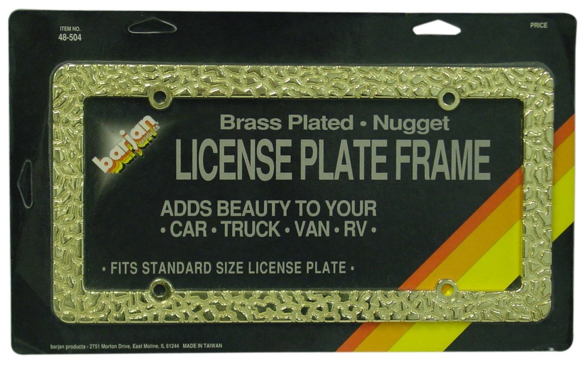 DELUXE BRASS PLATED GOLD NUGGET LICENSE PLATE FRAME - FITS STANDARD PLATES