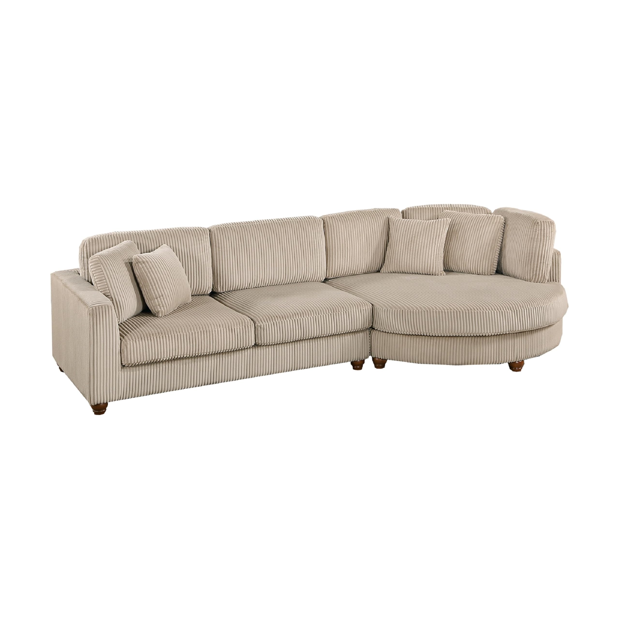 Zeo 2pc Oversize Sectional Sofa and Chaise, Taupe Brown Corduroy