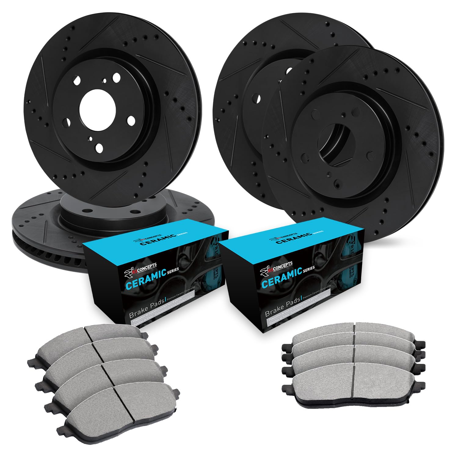 R1 Concepts Drilled and Slotted Black Disc Brake Rotor Set with Ceramic Pads WHWN2-31051