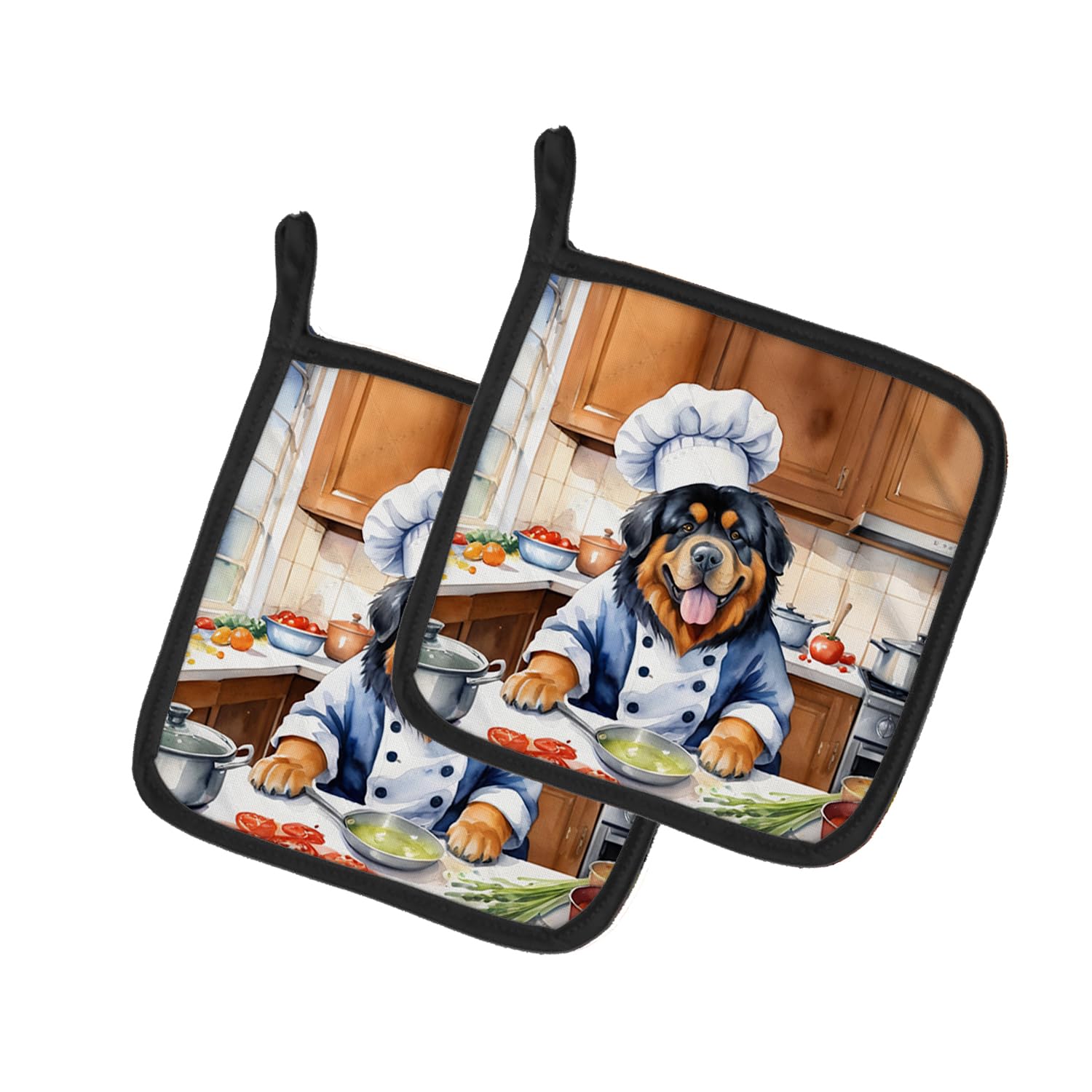 Tibetan Mastiff The Chef Pair of Pot Holders