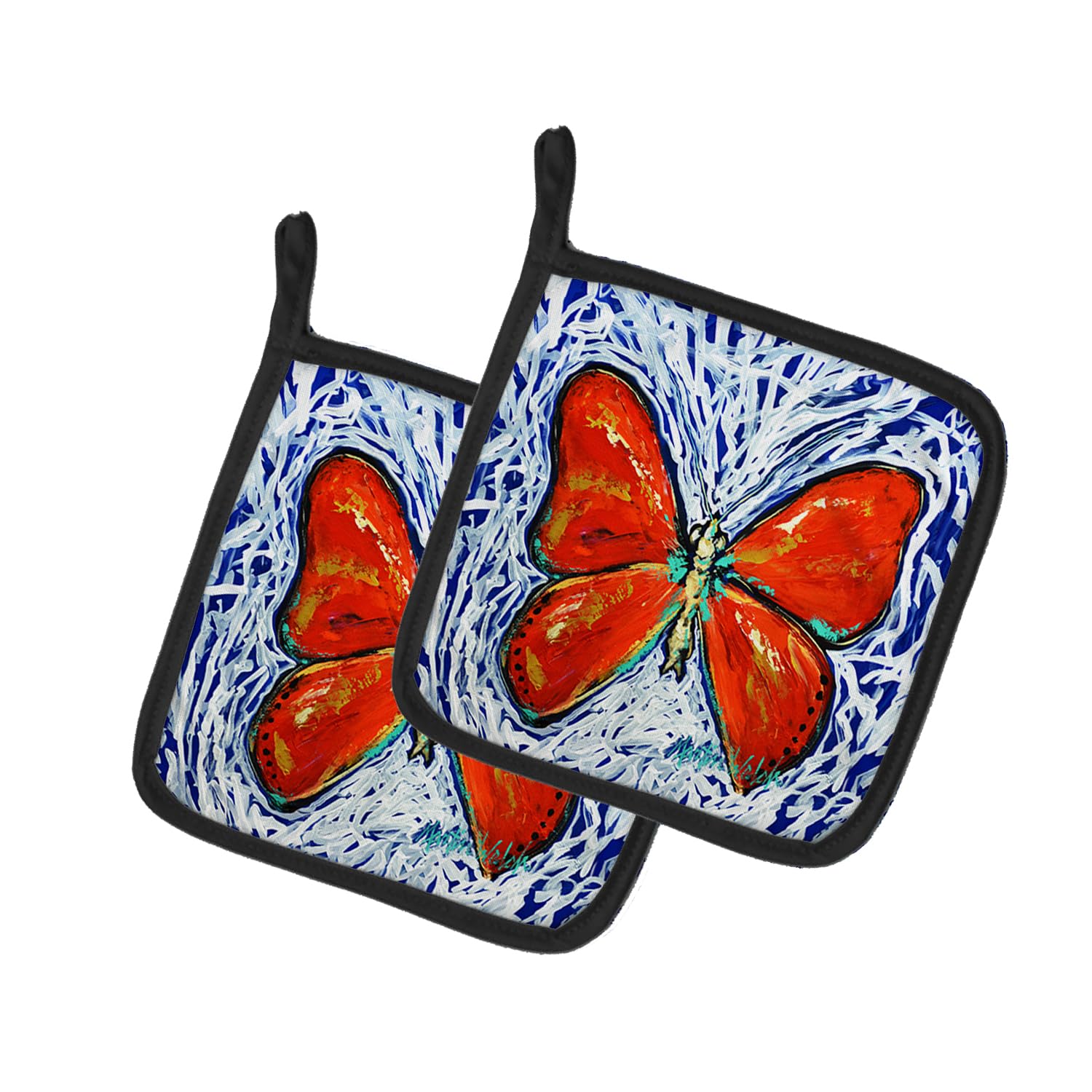 Red Glider Butterfly Pair of Pot Holders