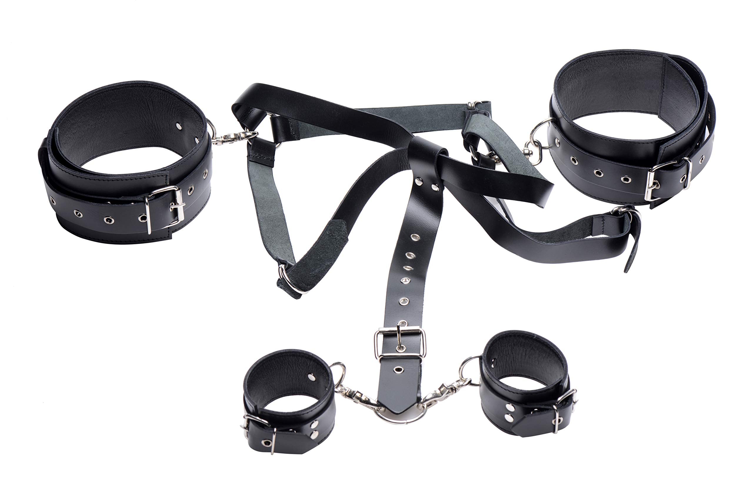 Premium Leather Easy Access Thigh Harness With Wrist Cuffs