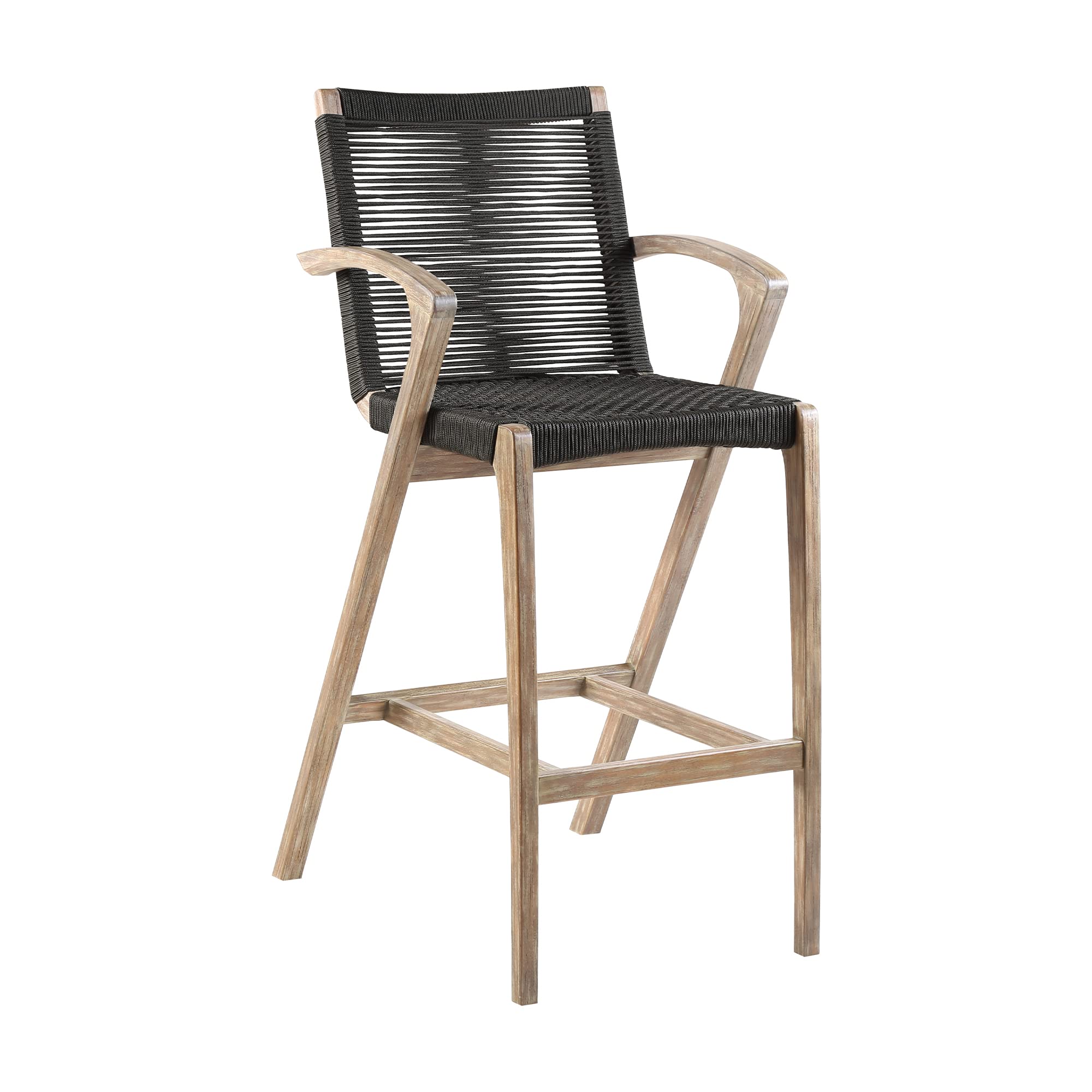 Armen Living Nabila Outdoor Light Eucalyptus Wood And Charcoal Rope Counter And Bar Height Stool