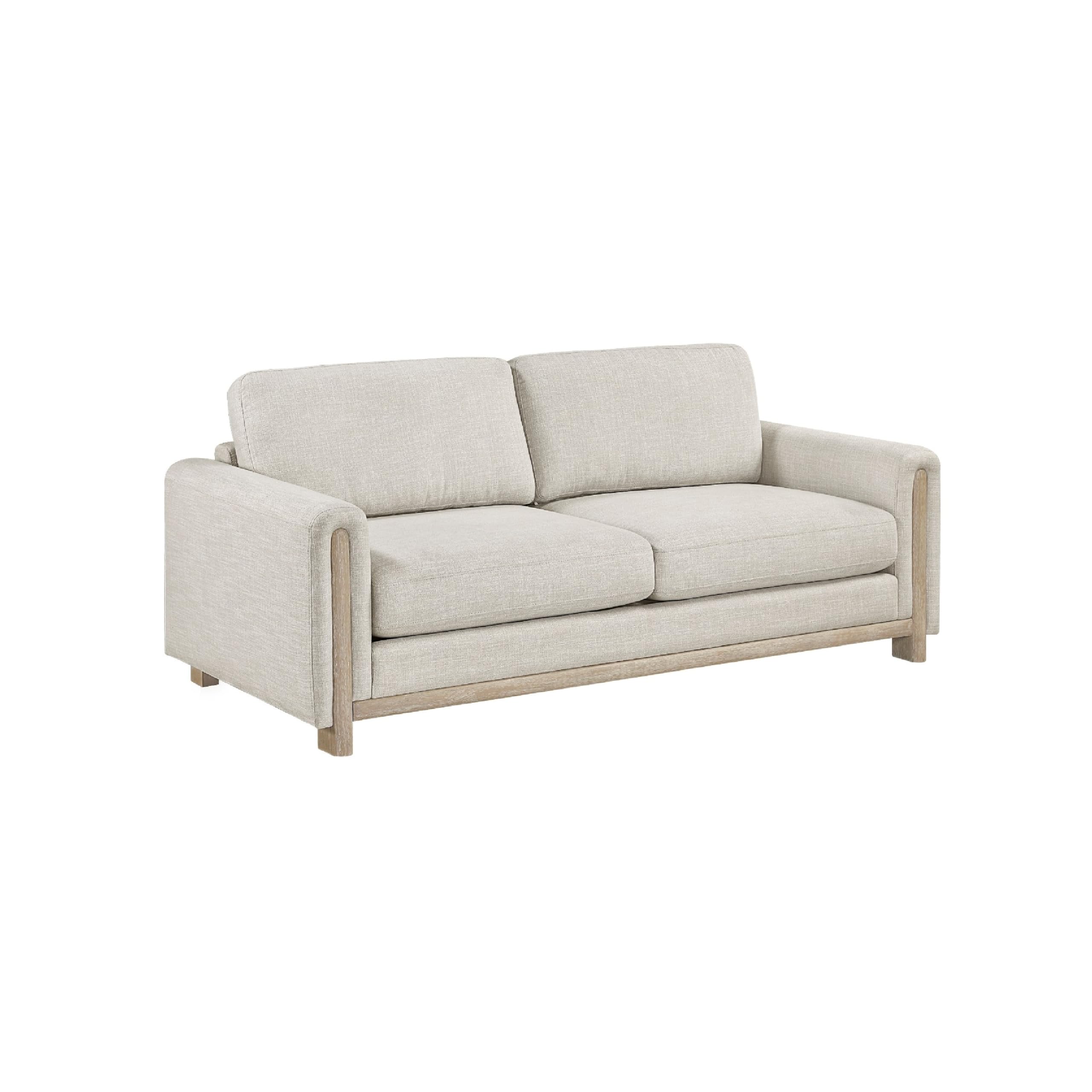 Lny Sofa, Beige Polyester, Wood Natural Brown Frame and Legs, 81 Inch