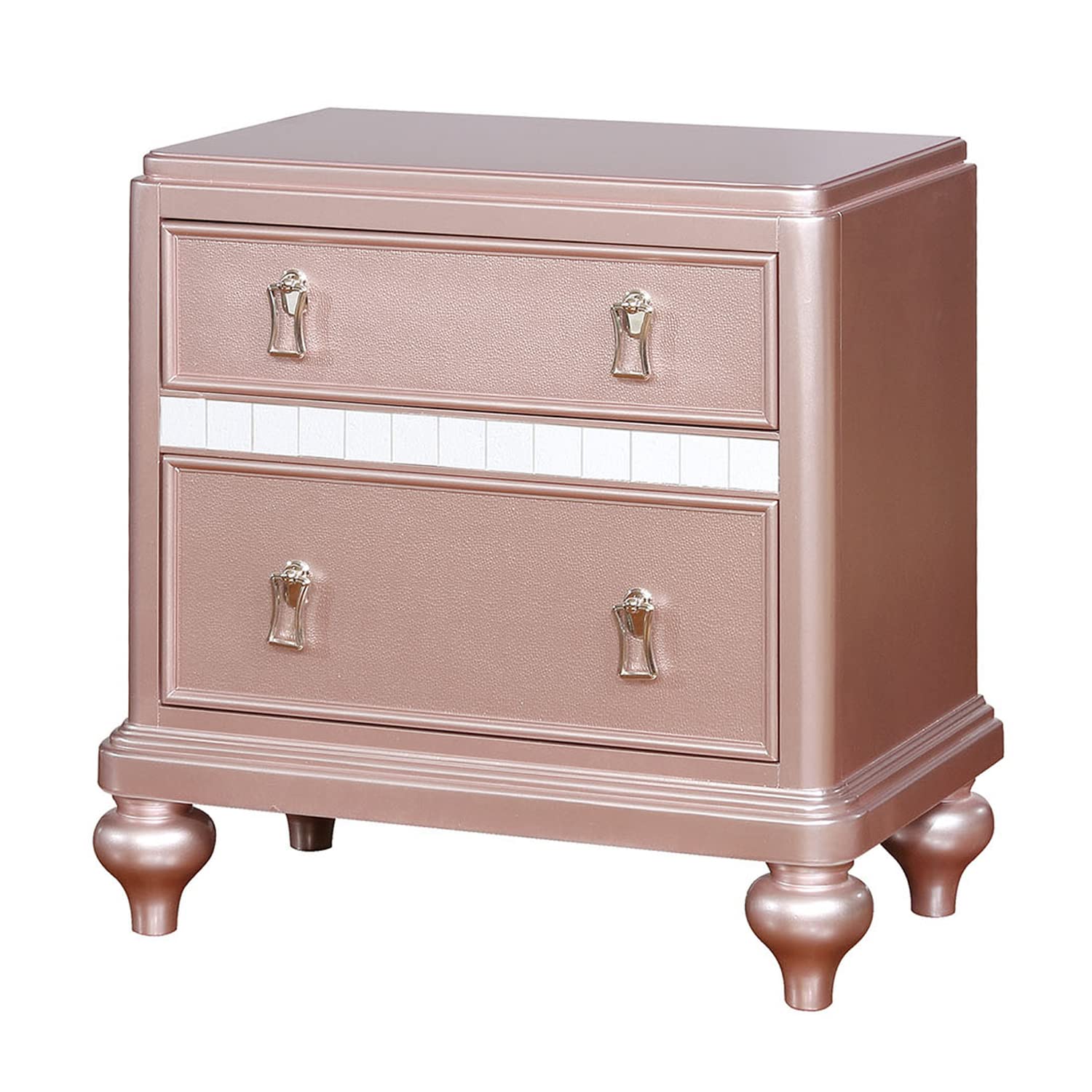 Benjara Wooden Nightstand With Mirror Trim, Pink,