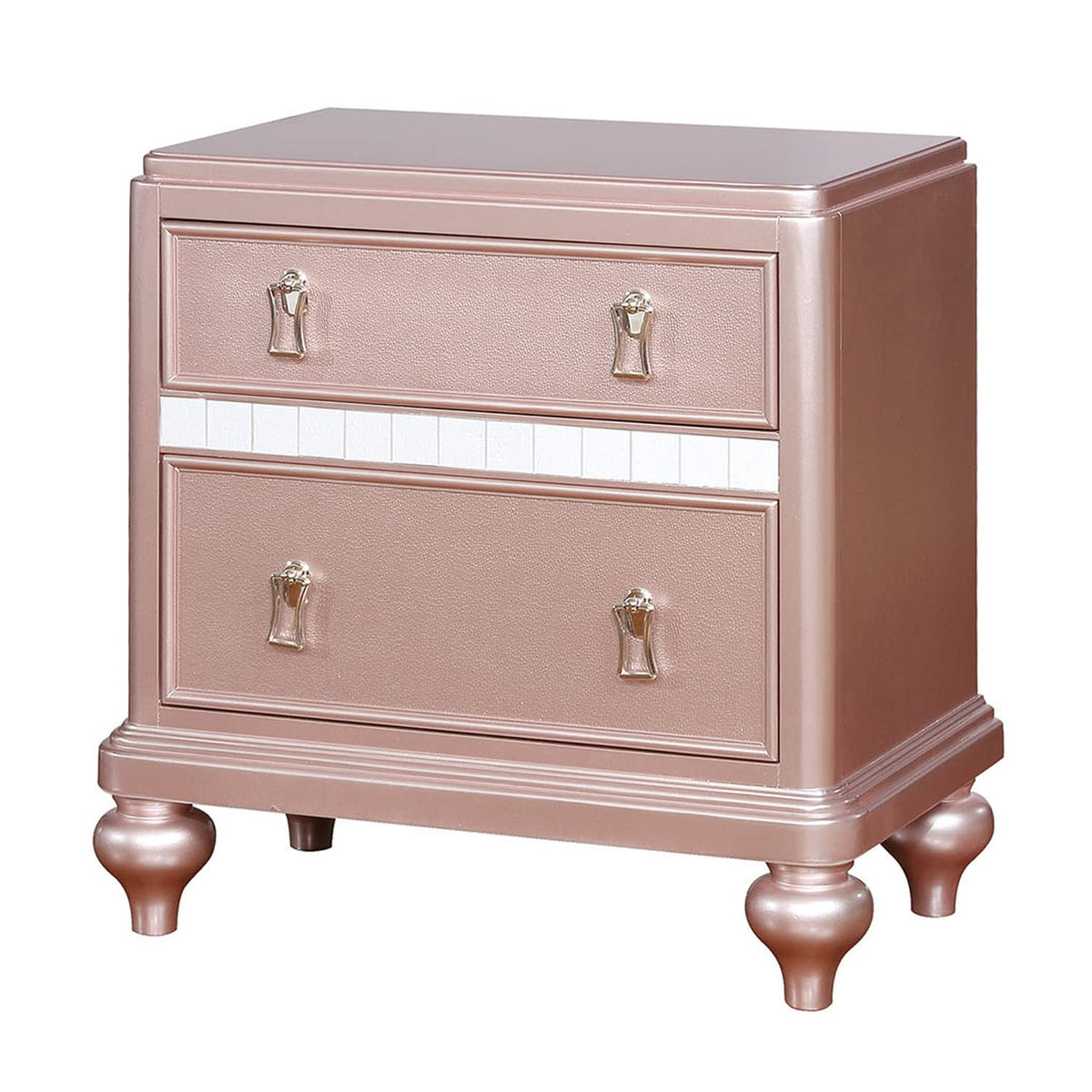 Benjara Wooden Nightstand With Mirror Trim, Pink,