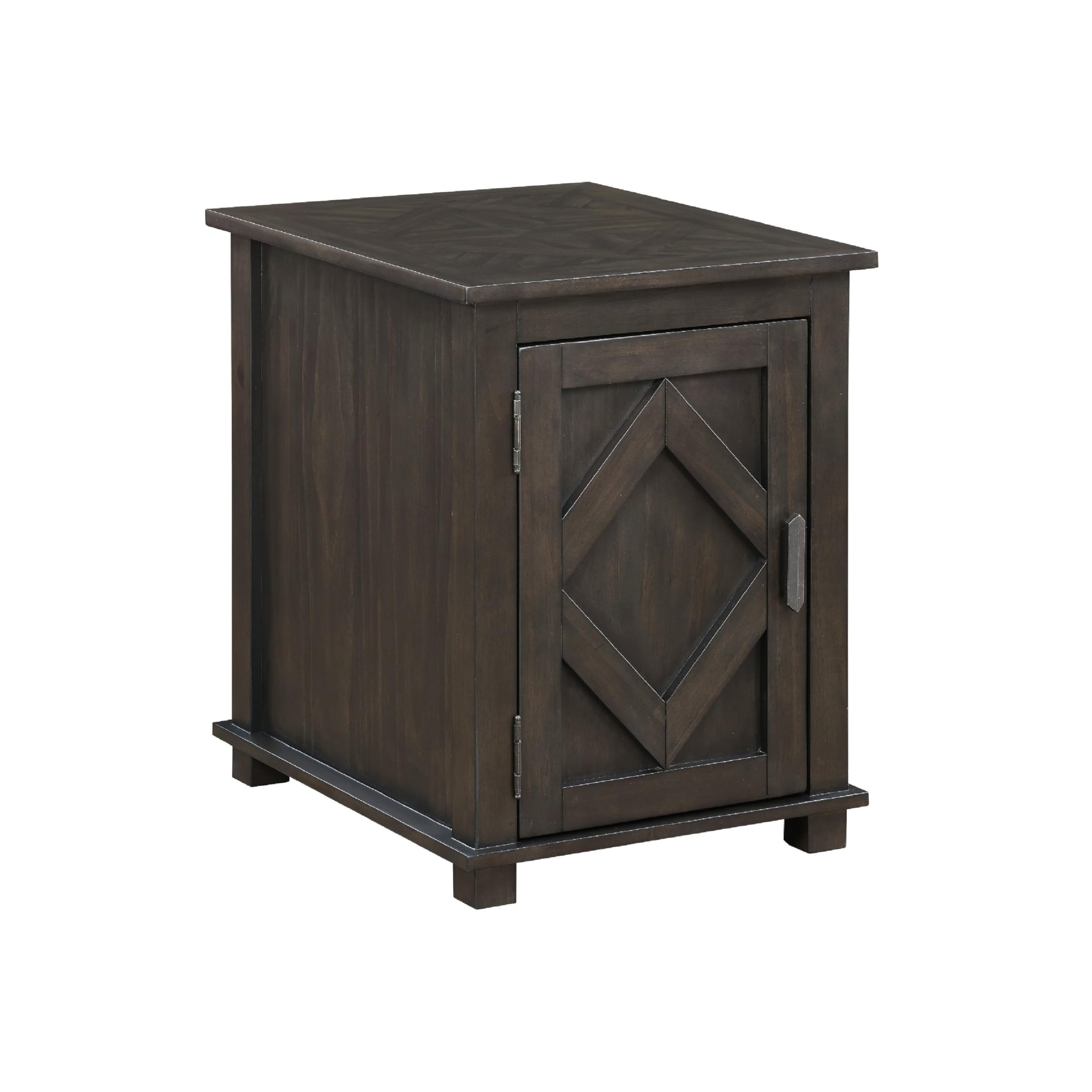 Leky Chairside Table, 22 Inch, 1 Cabinet with Adjustable Shelf, Brown