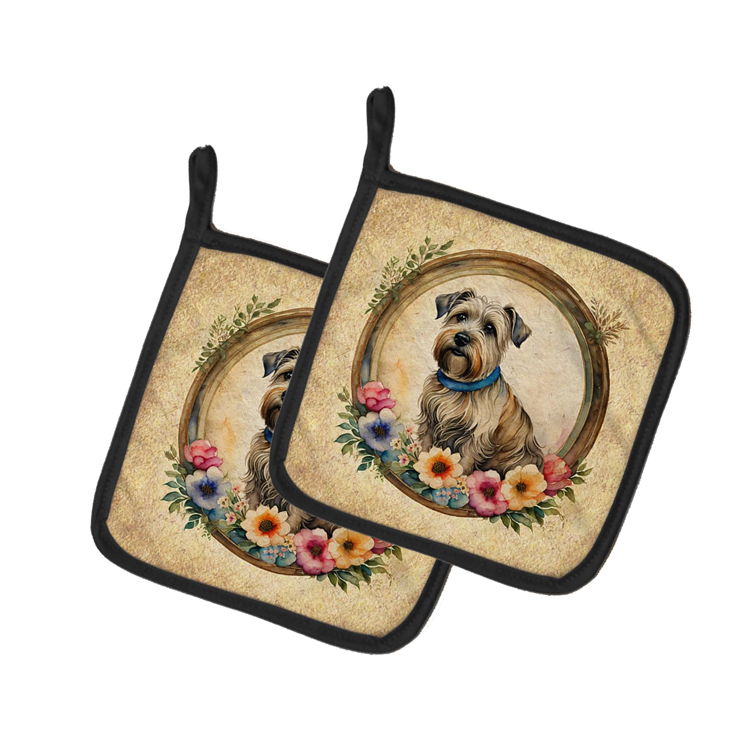 Glen of Imaal Terrier and Flowers Pair of Pot Holders