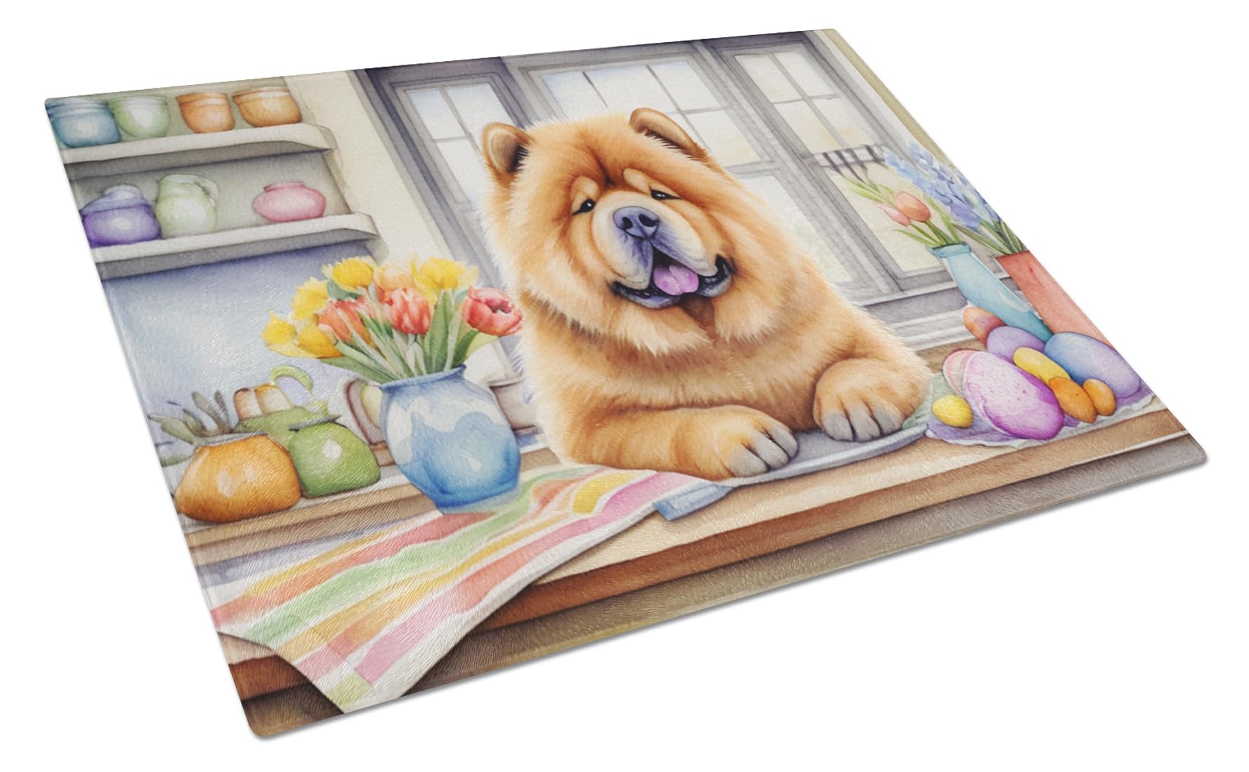 Carolines Treasures DAC6791LCB Decorating Easter Chow Chow Glass Cutting Board Decorative Tempered Glass Kitchen Cutting and Serving Board Large Size Chopping Board