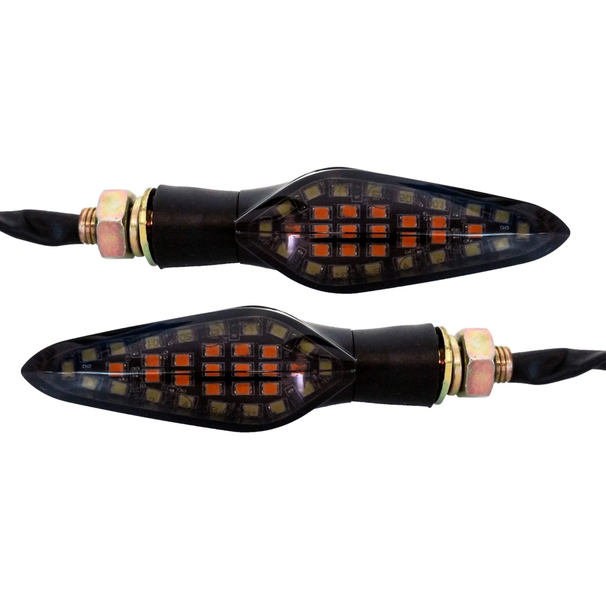 (W) Motorcycle White Amber LED Running Light Turn Signal Dual Intensity Smoke Lens 12 Volts Universal Blinker
