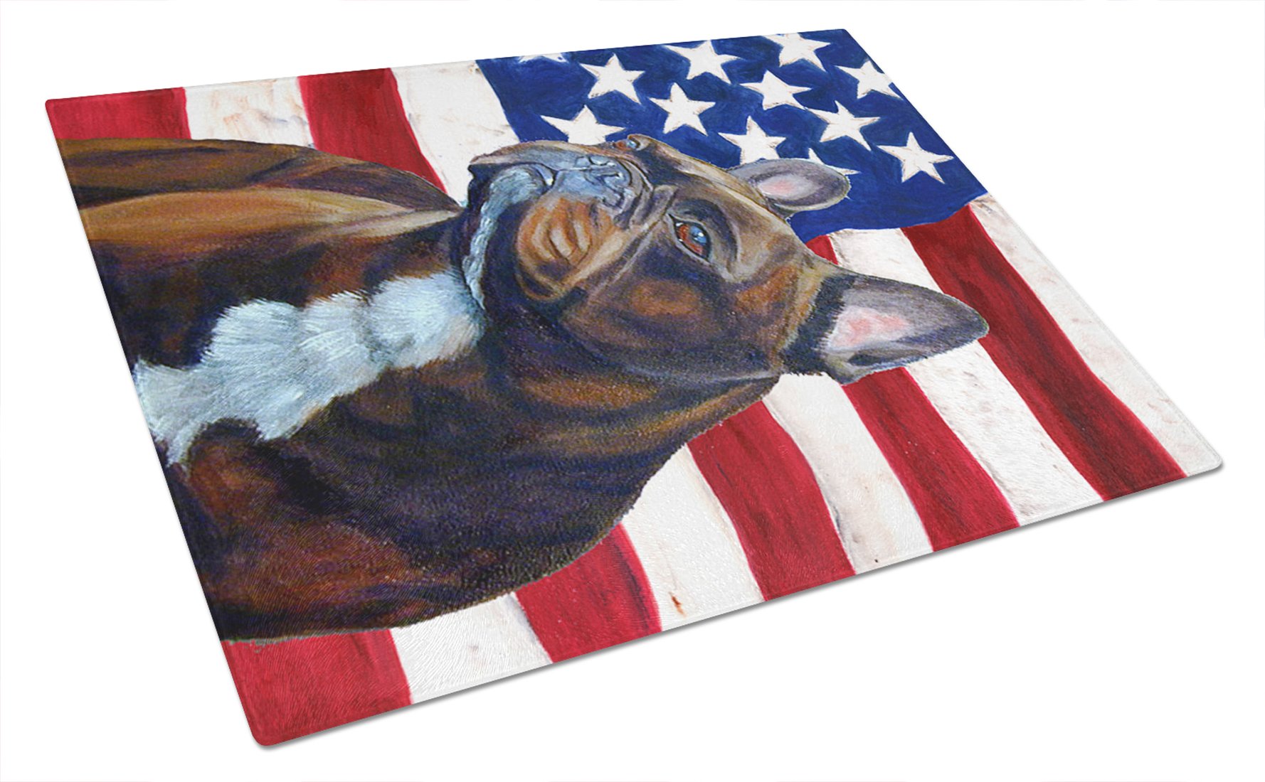 Carolines Treasures LH9010LCB USA American Flag with French Bulldog Glass Cutting Board Large Decorative Tempered Glass Kitchen Cutting and Serving Board Large Size Chopping Board
